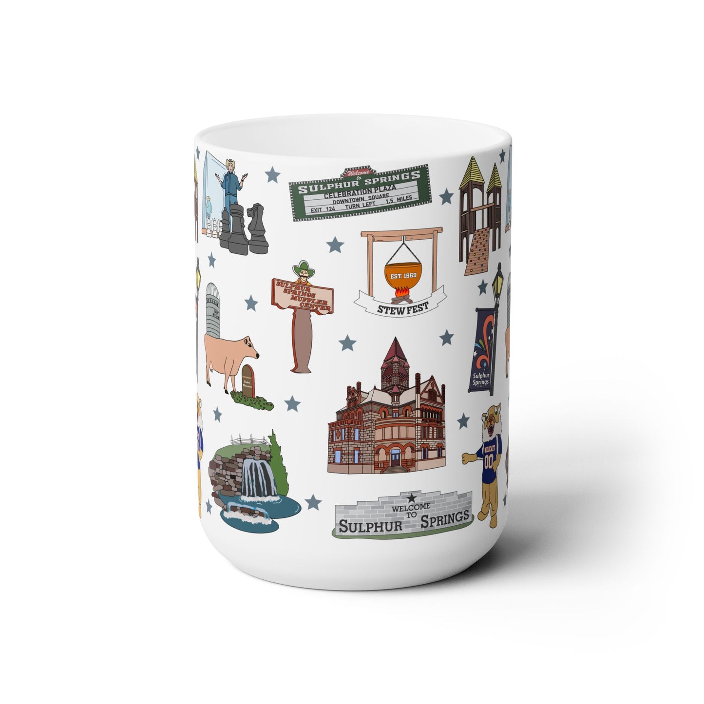 Ceramic Mug 15oz with Sulphur Springs, Texas TX in white