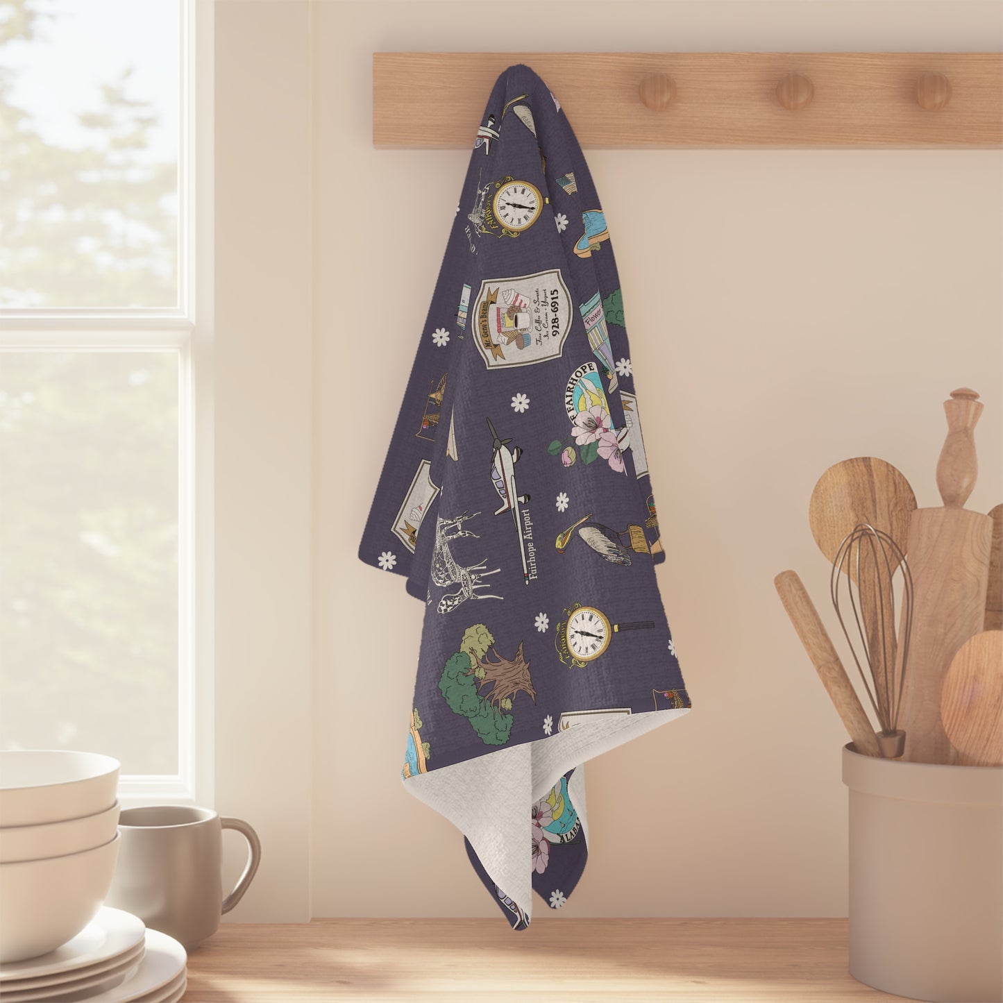 Kitchen Towel with Fairhope, Alabama AL in navy
