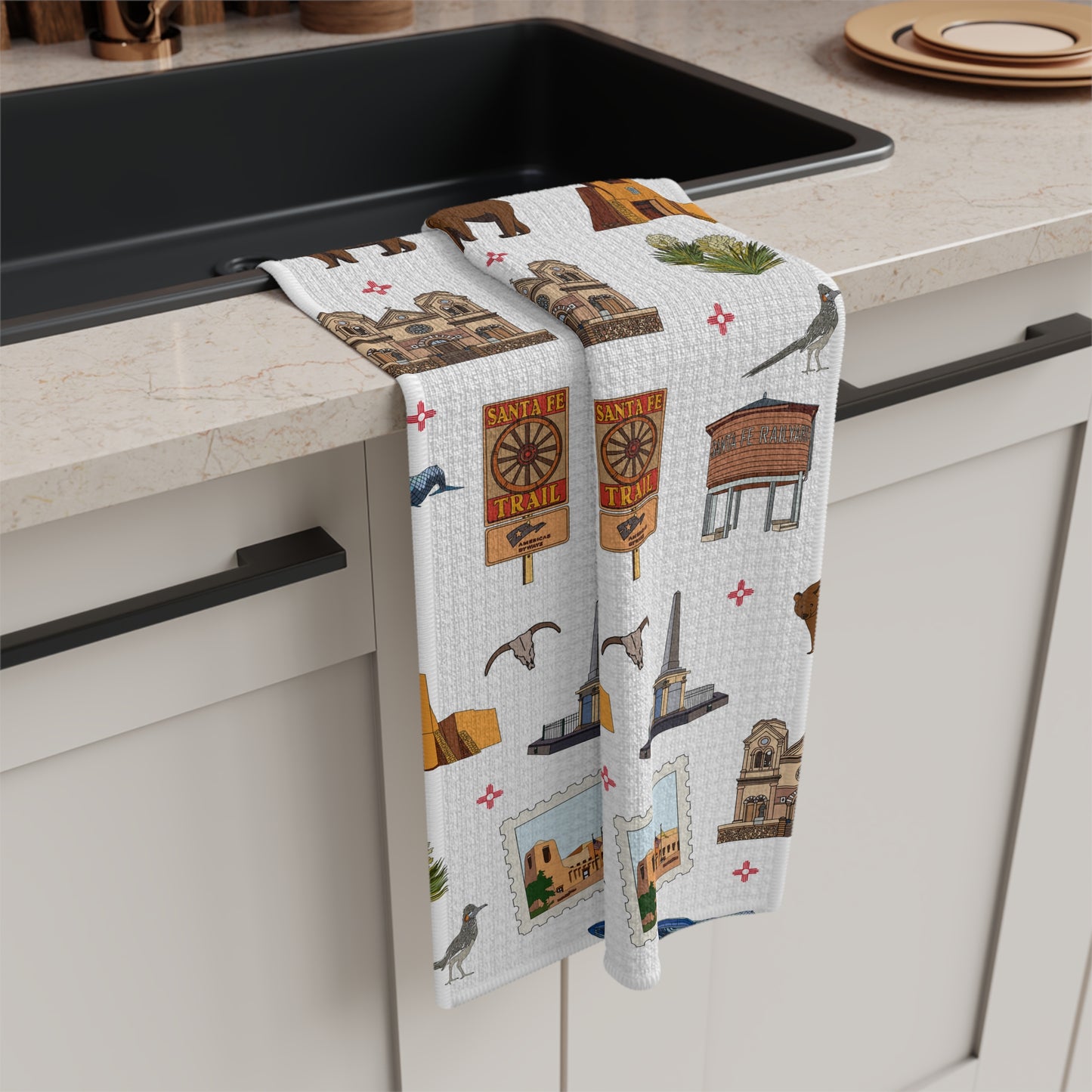 Kitchen Towel with Santa Fe, New Mexico NM in white
