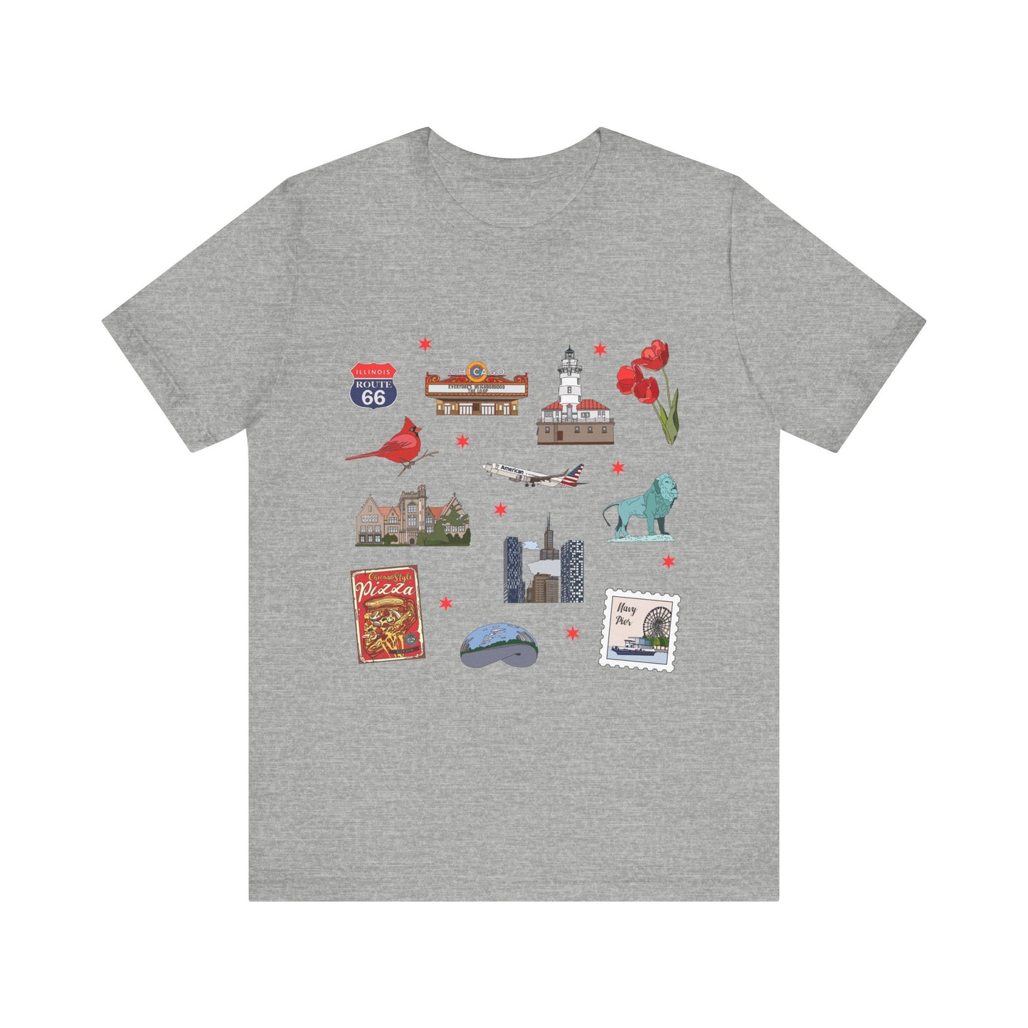 Unisex Jersey Short Sleeve Tee with Chicago, Illinois IL landmarks print