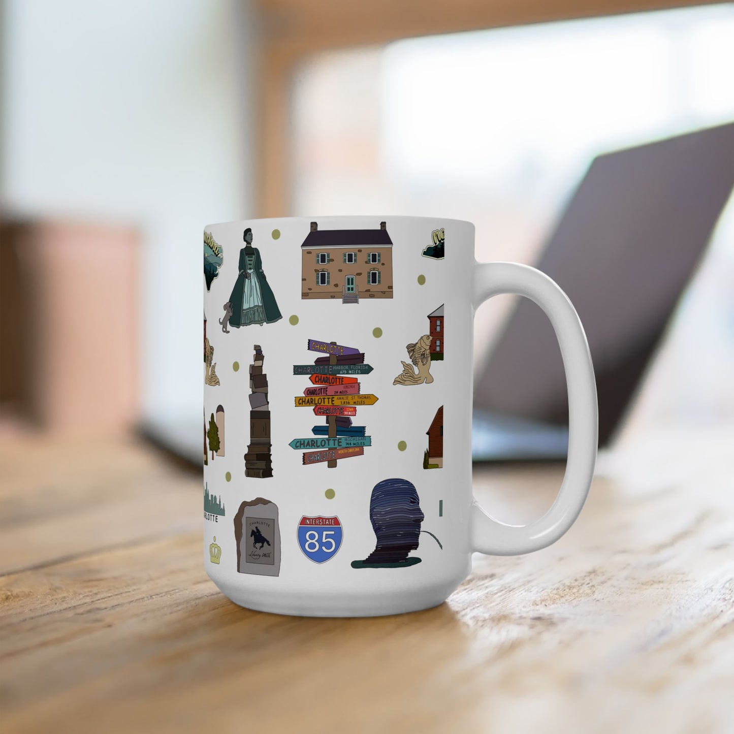 Ceramic Mug 15oz with Charlotte, North Carolina NC in white