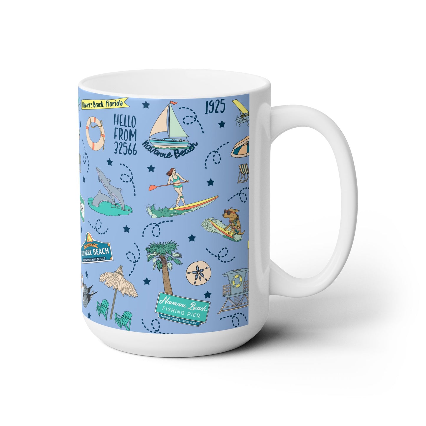 Ceramic Mug 15oz with Navarre Beach Florida FL in blue sunset