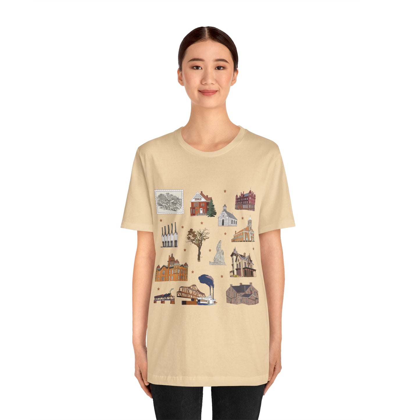 Unisex Jersey Short Sleeve Tee with South St. Paul, Mendota, Hastings, Hampton, Inver Grove Heights near the Minneapolis Minnesota MN landmarks print