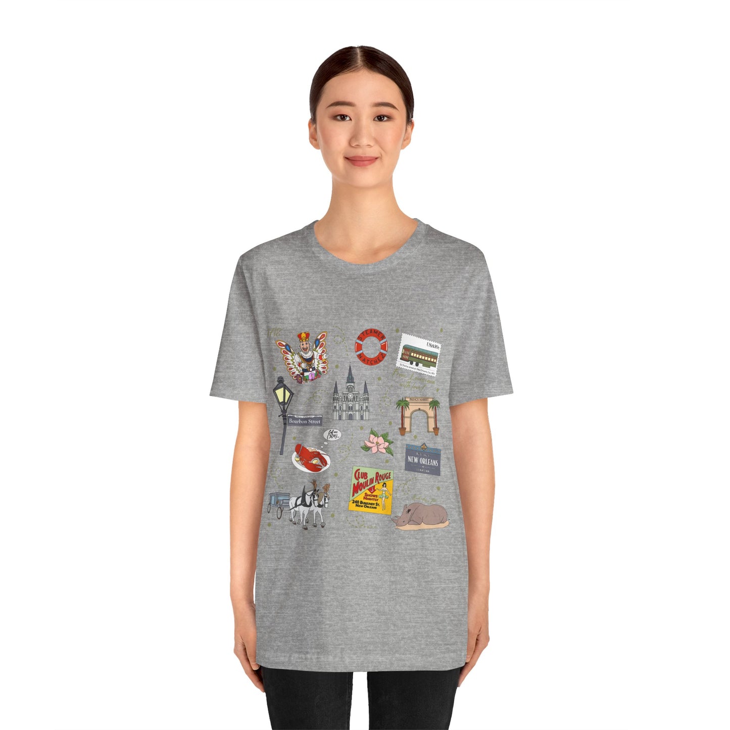 Unisex Jersey Short Sleeve Tee with New Orleans, Louisiana LA landmarks print