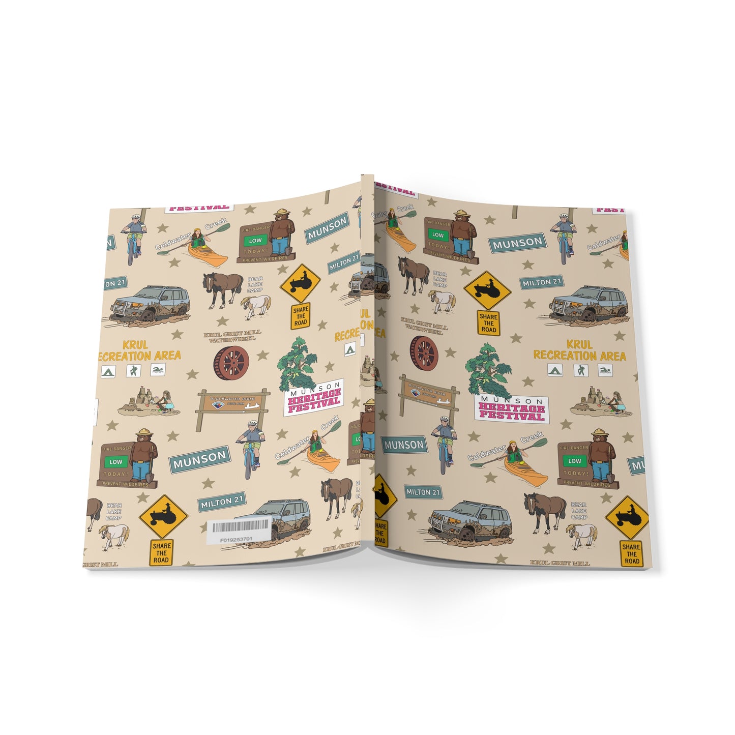 Paperback notebook with Munson, FL landmarks in beige 150 lined pages