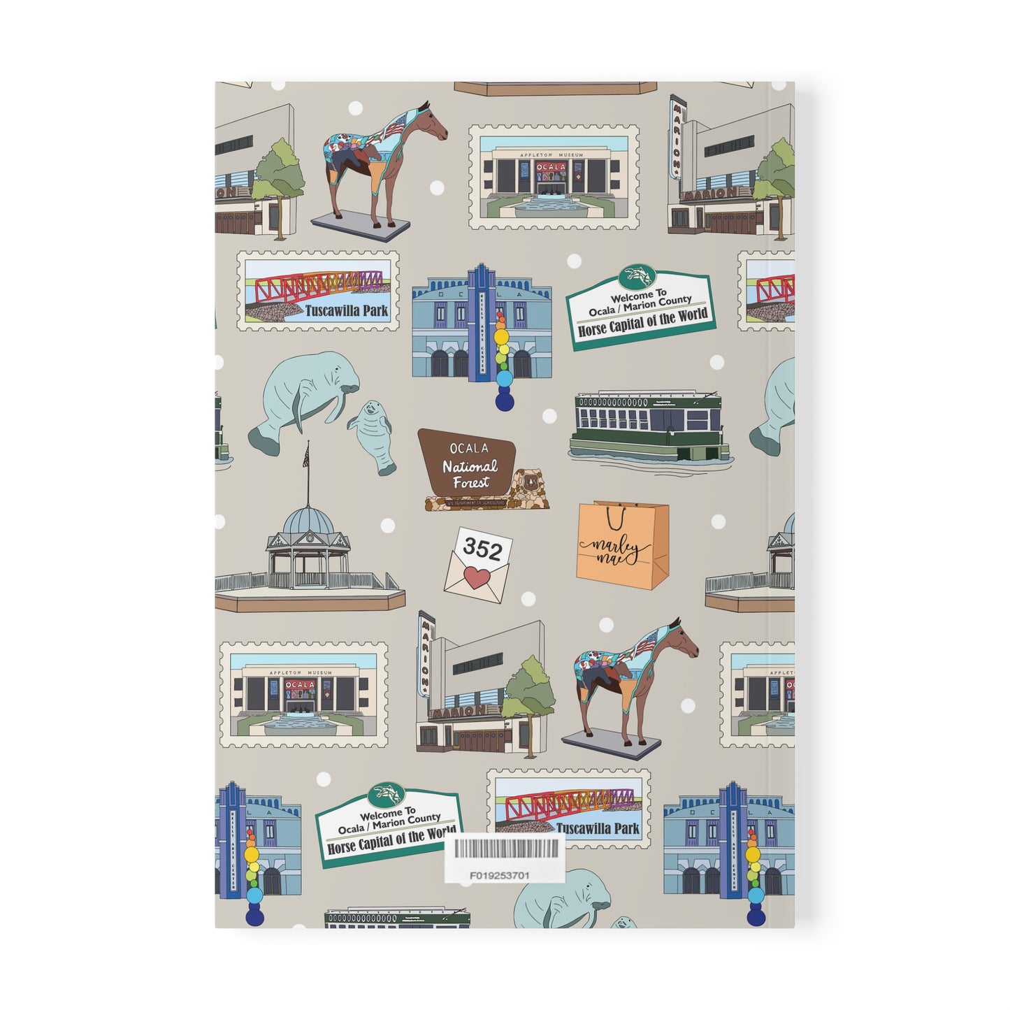 Paperback notebook with Ocala, Florida FL landmarks in grey 150 lined pages
