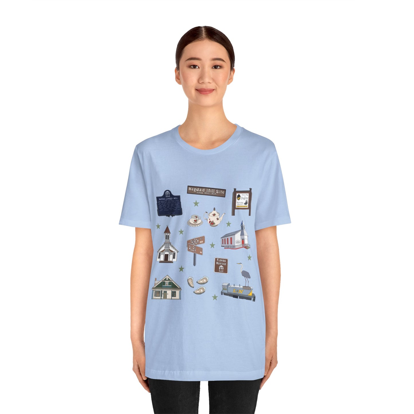 Unisex Jersey Short Sleeve Tee with Bagdad, Florida FL landmarks print