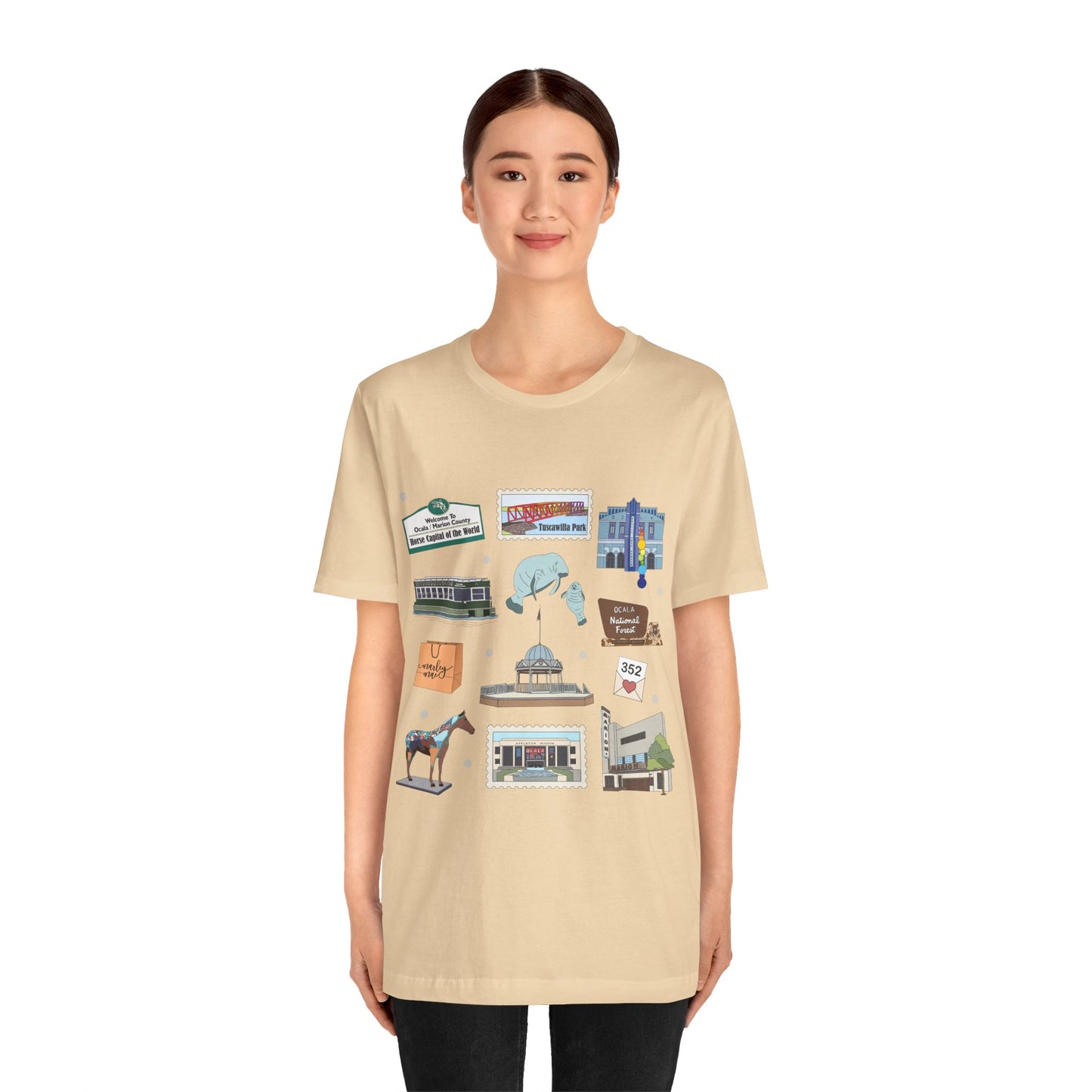 Unisex Jersey Short Sleeve Tee with Ocala, Florida FL landmarks print