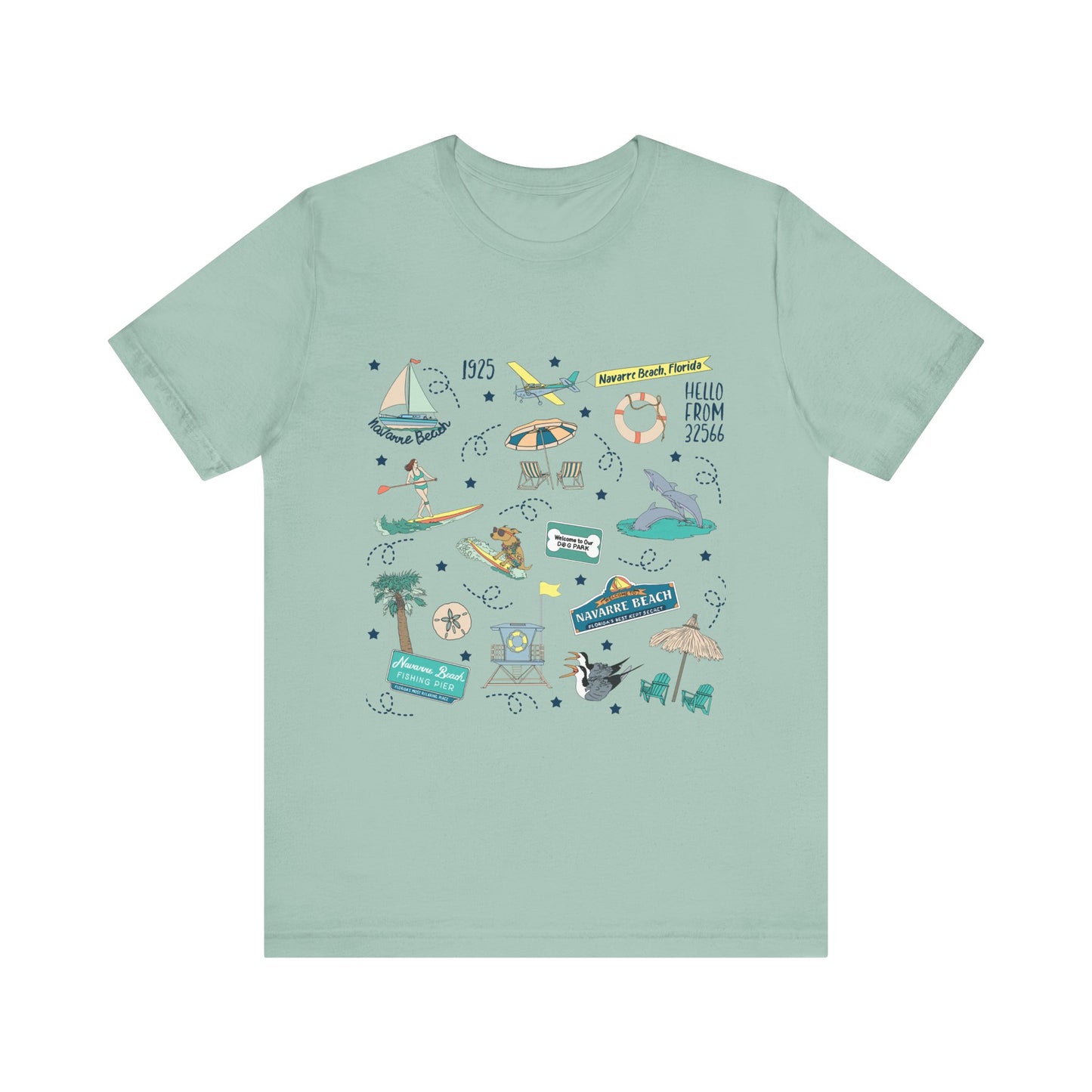 Unisex Jersey Short Sleeve Tee with Navarre Beach Florida FL landmarks print