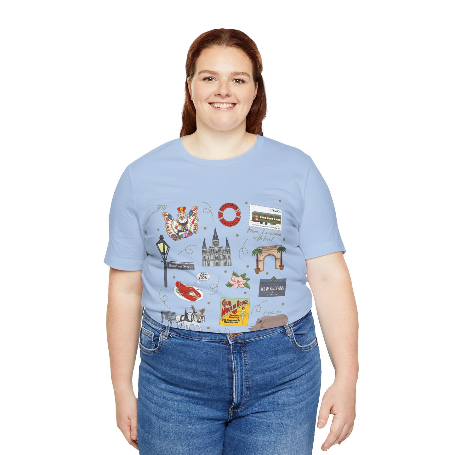 Unisex Jersey Short Sleeve Tee with New Orleans, Louisiana LA landmarks print