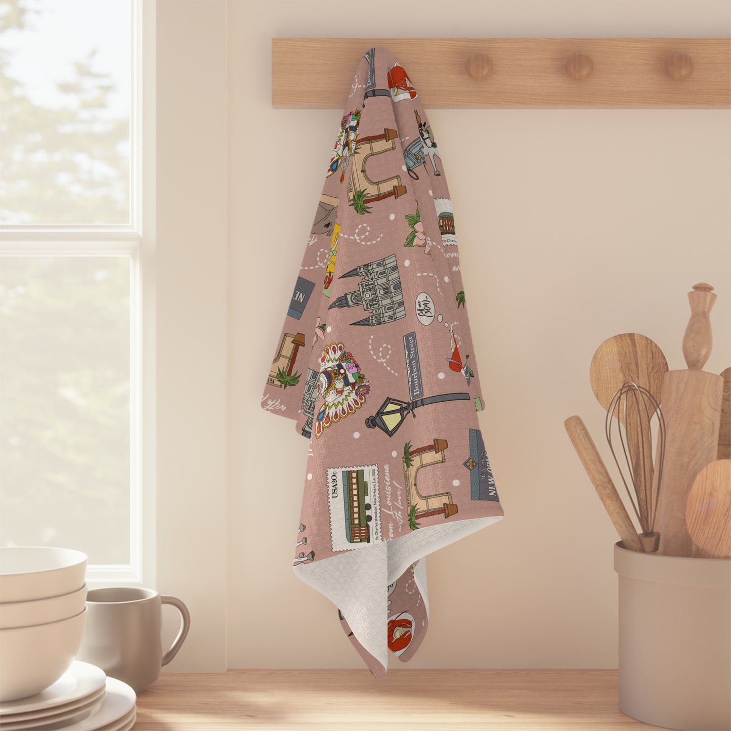 Kitchen Towel with New Orleans, Louisiana LA in blush