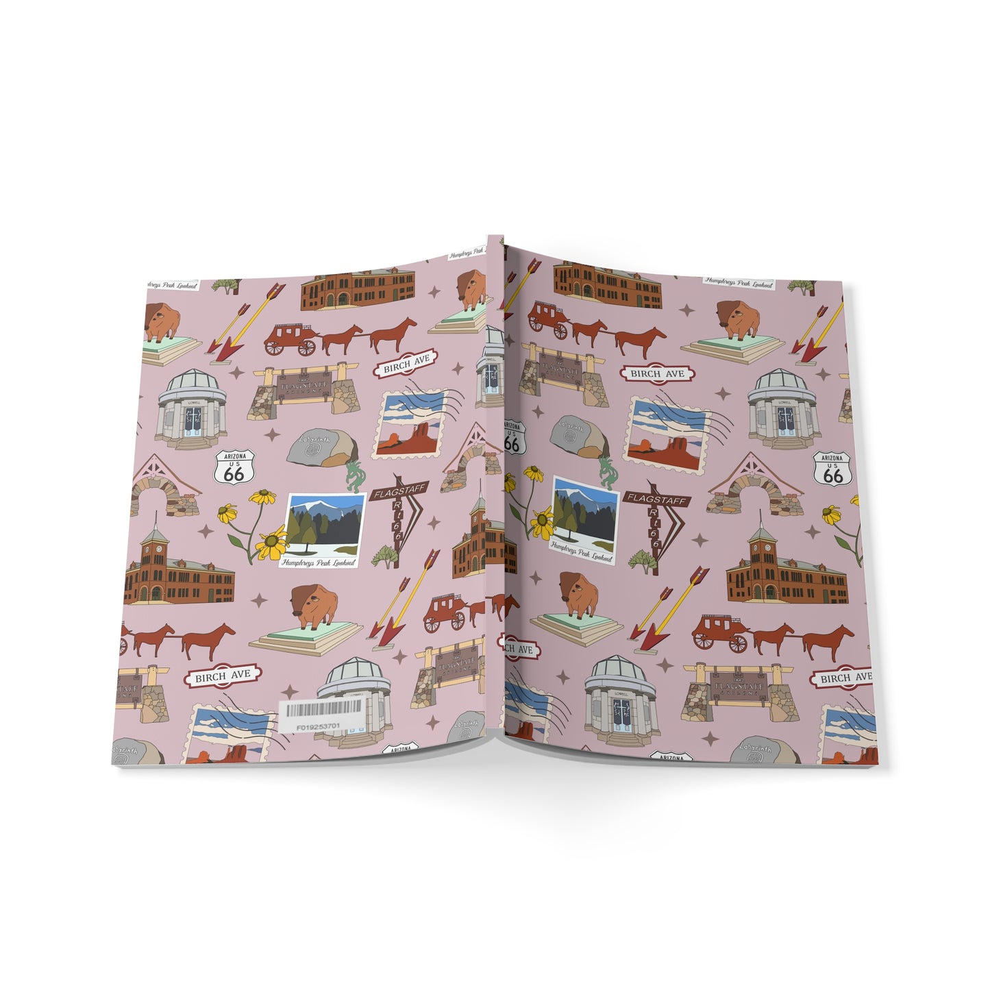 Paperback notebook with Flagstaff, AZ landmarks in mauve 150 lined pages