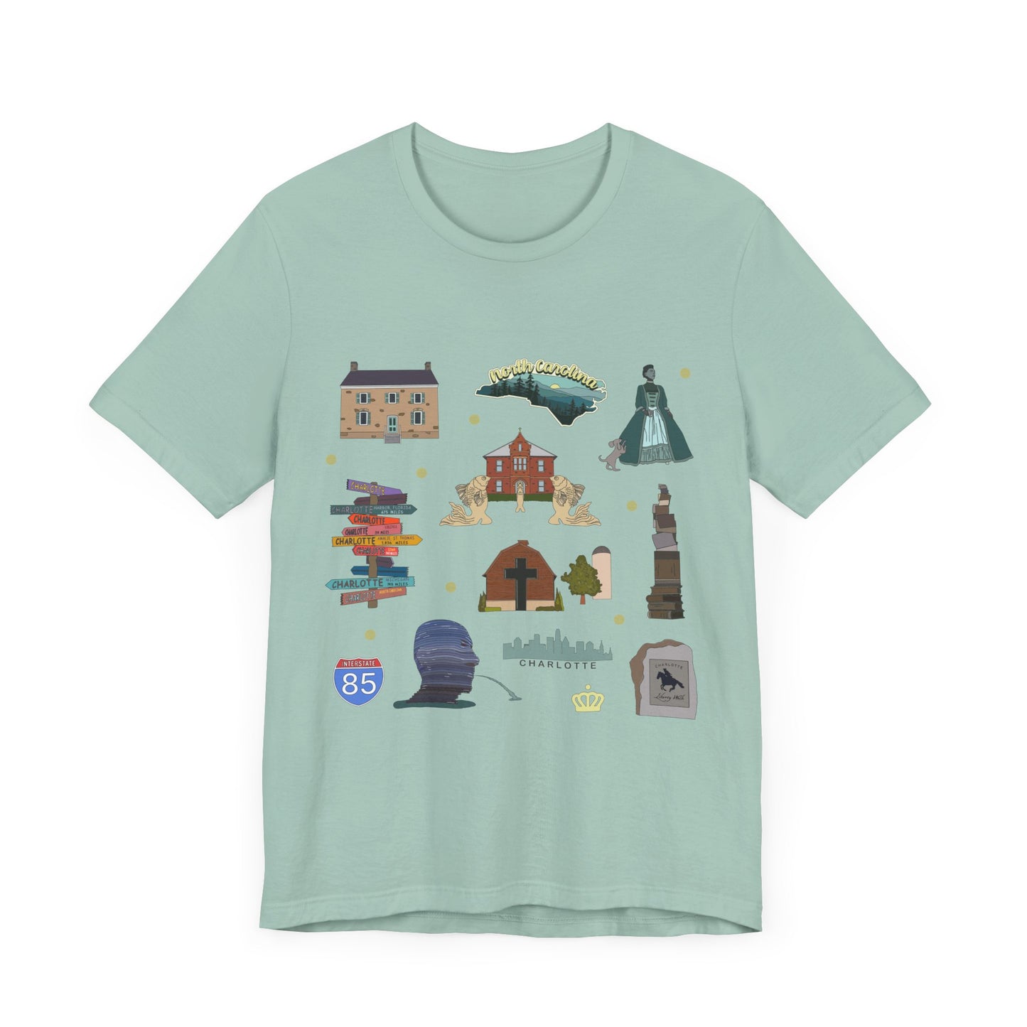 Unisex Jersey Short Sleeve Tee with Charlotte, North Carolina NC landmarks print