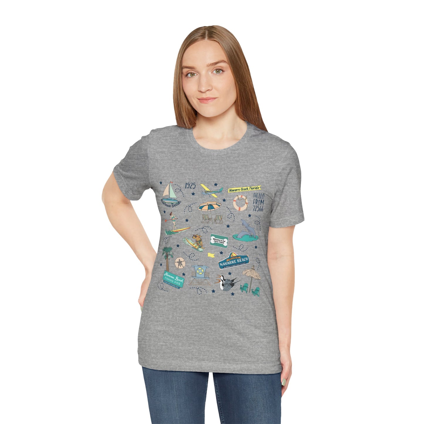 Unisex Jersey Short Sleeve Tee with Navarre Beach Florida FL landmarks print