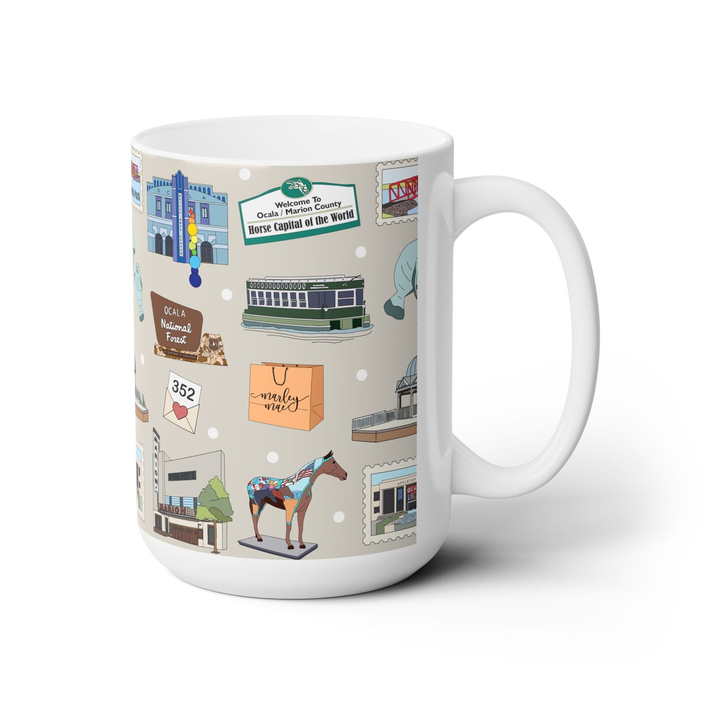 Ceramic Mug 15oz with Ocala, Florida FL in grey