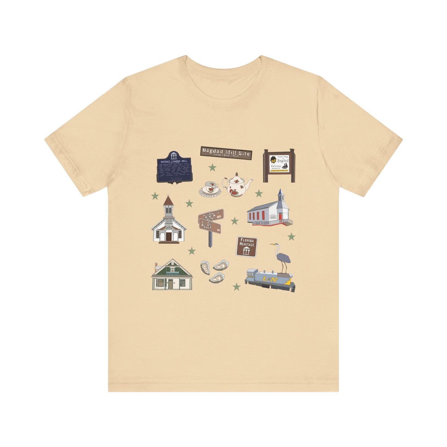 Unisex Jersey Short Sleeve Tee with Bagdad, Florida FL landmarks print