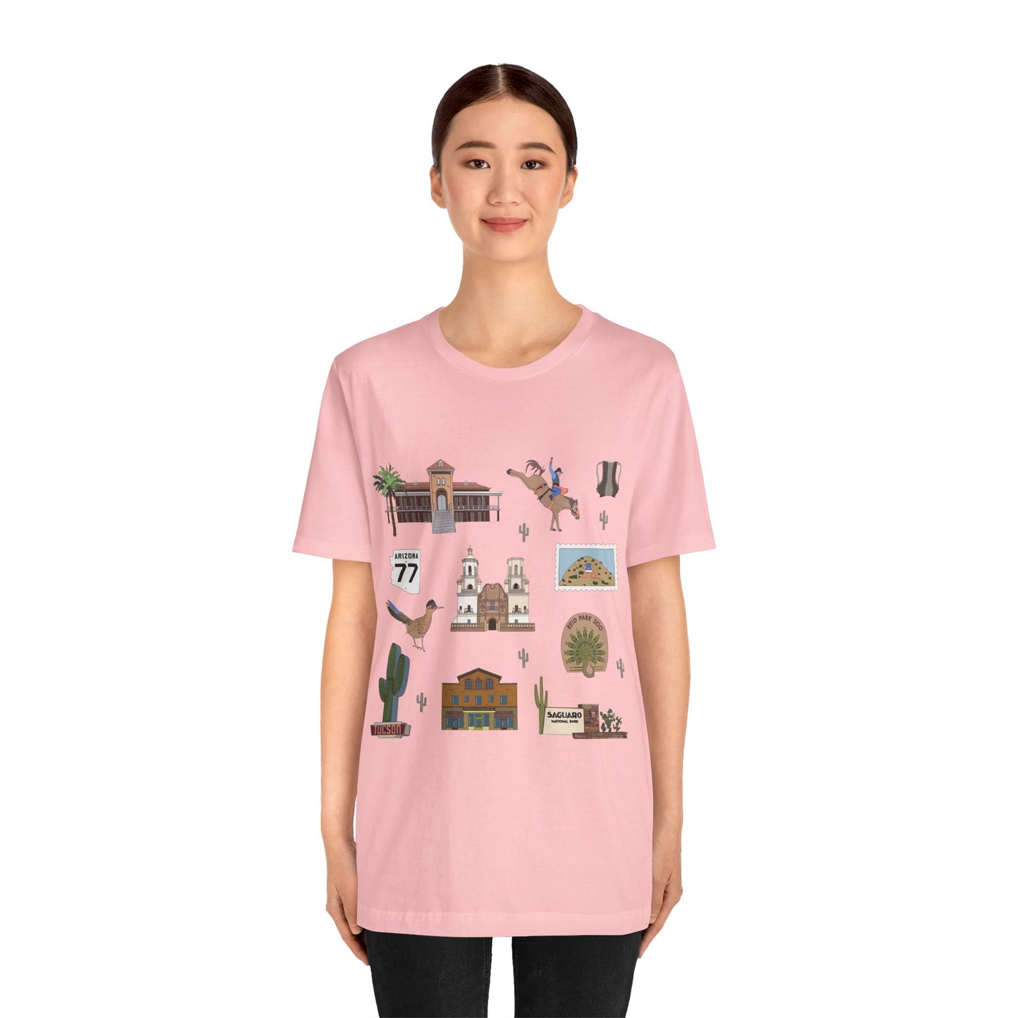 Unisex Jersey Short Sleeve Tee with Tucson, Arizona AZ landmarks print