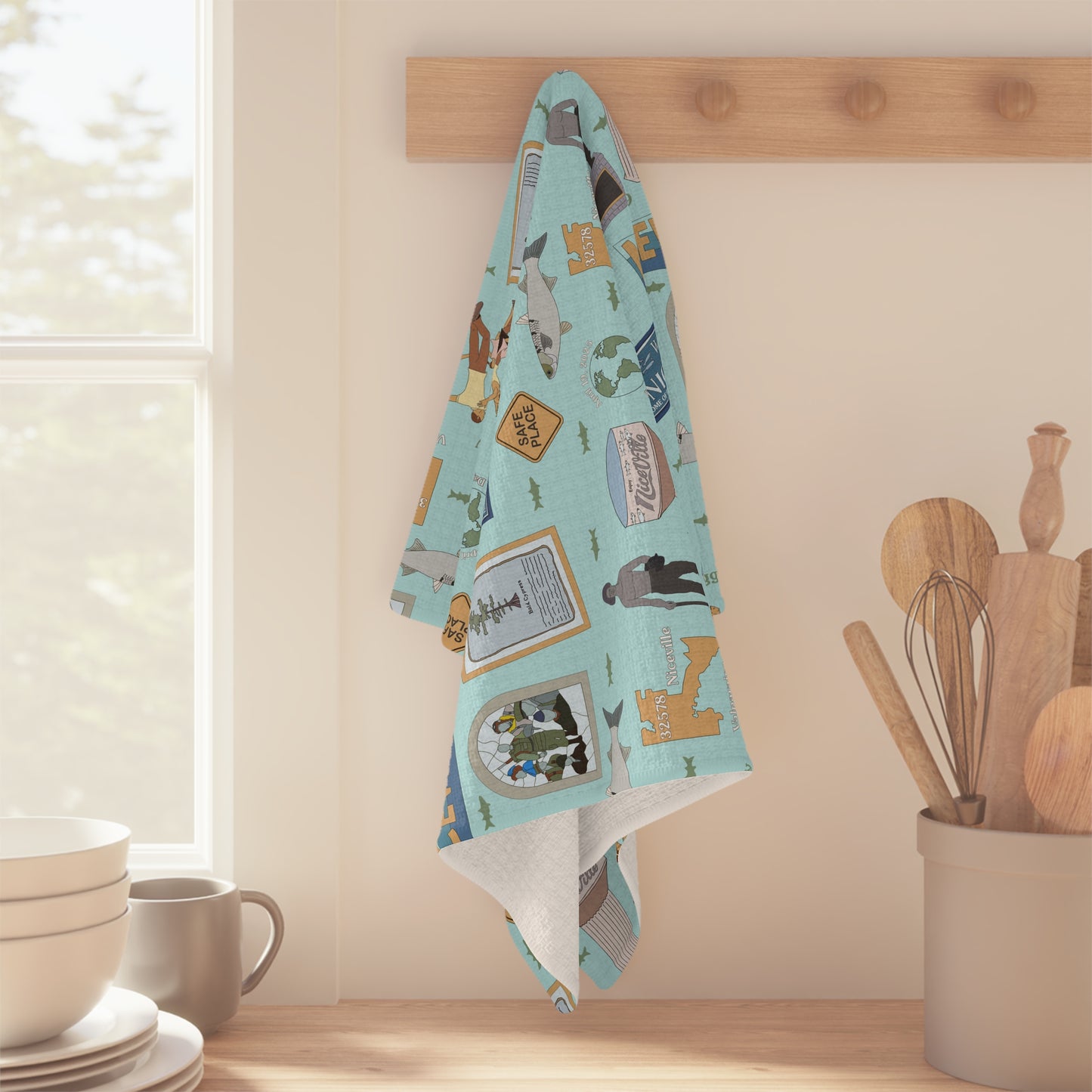 Kitchen Towel with Niceville, Florida FL in baby blue
