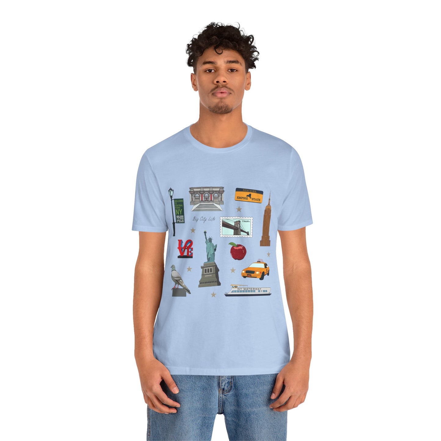 Unisex Jersey Short Sleeve Tee with New York City, Manhattan, Brooklyn NY landmarks print