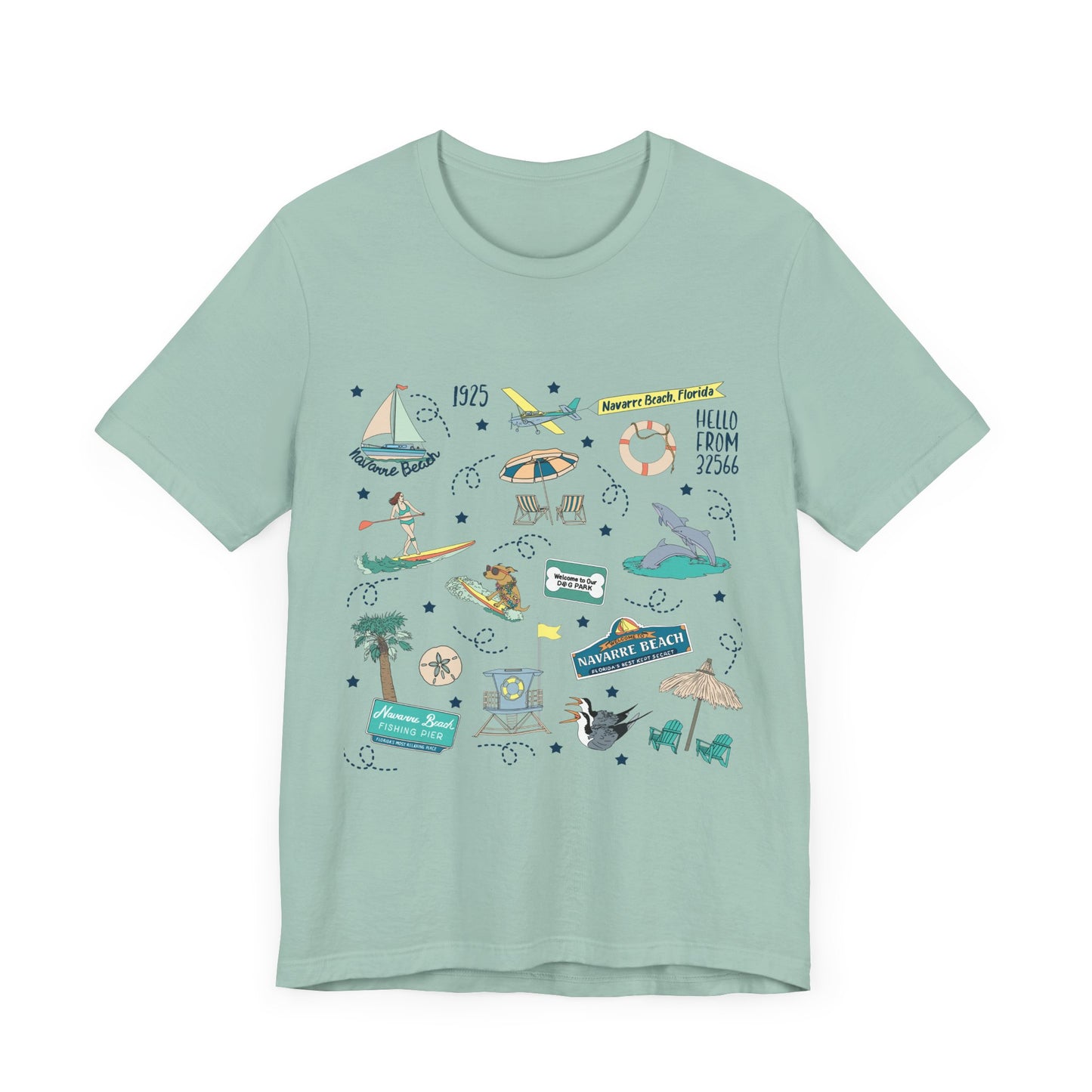 Unisex Jersey Short Sleeve Tee with Navarre Beach Florida FL landmarks print