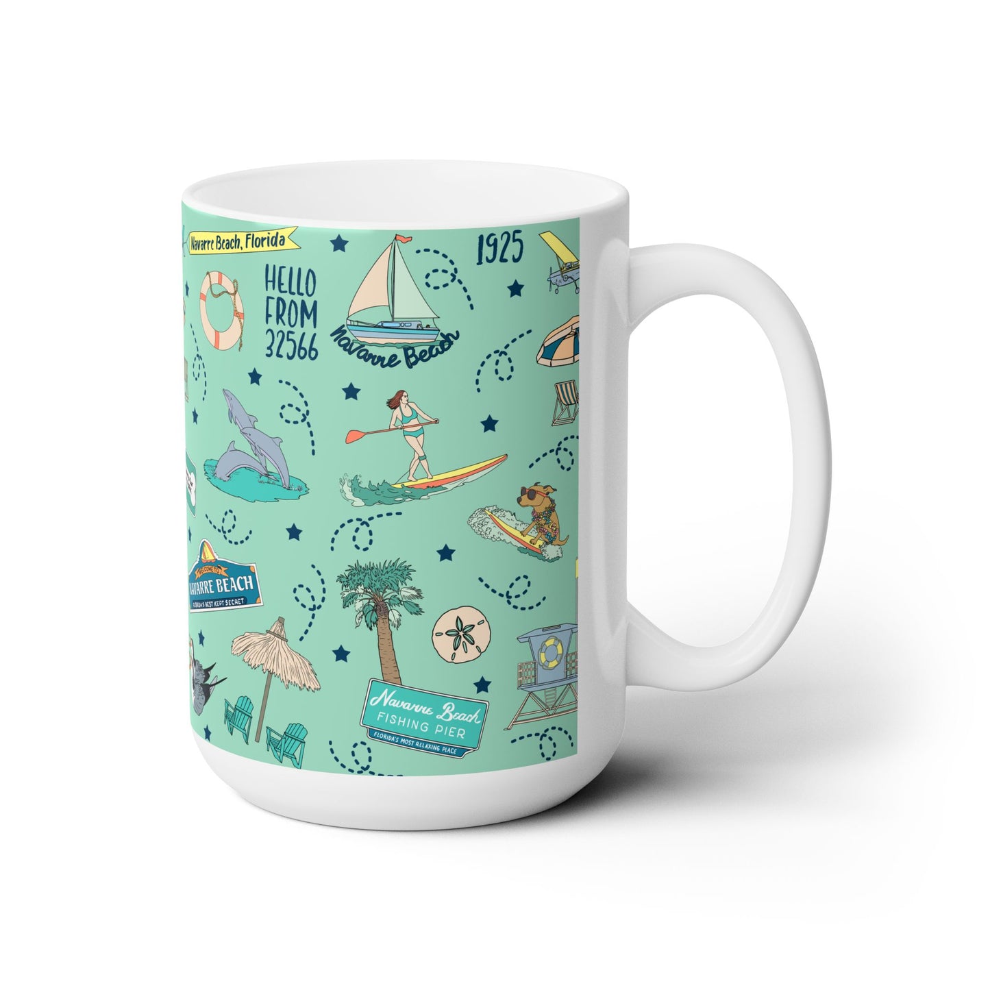 Ceramic Mug 15oz with Navarre Beach Florida FL in emerald coast