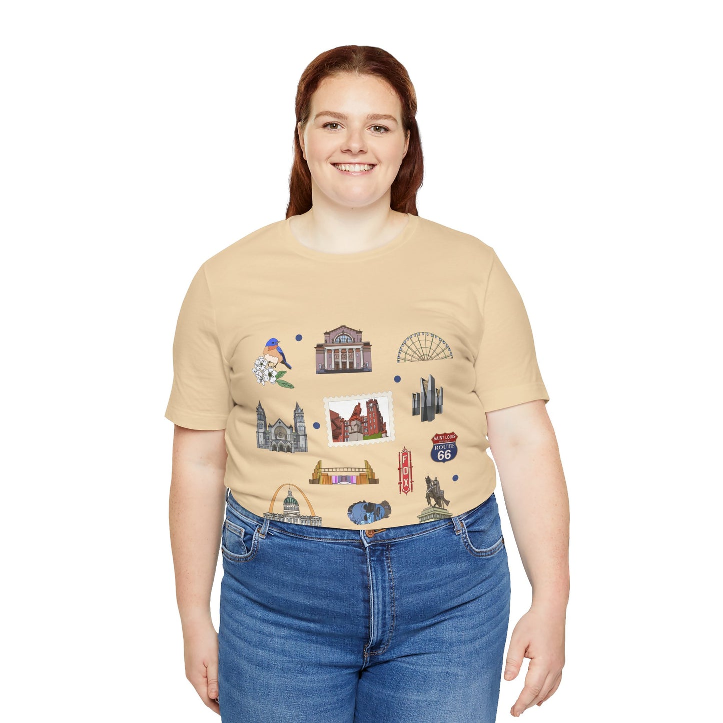 Unisex Jersey Short Sleeve Tee with St. Louis, Missouri MO landmarks print
