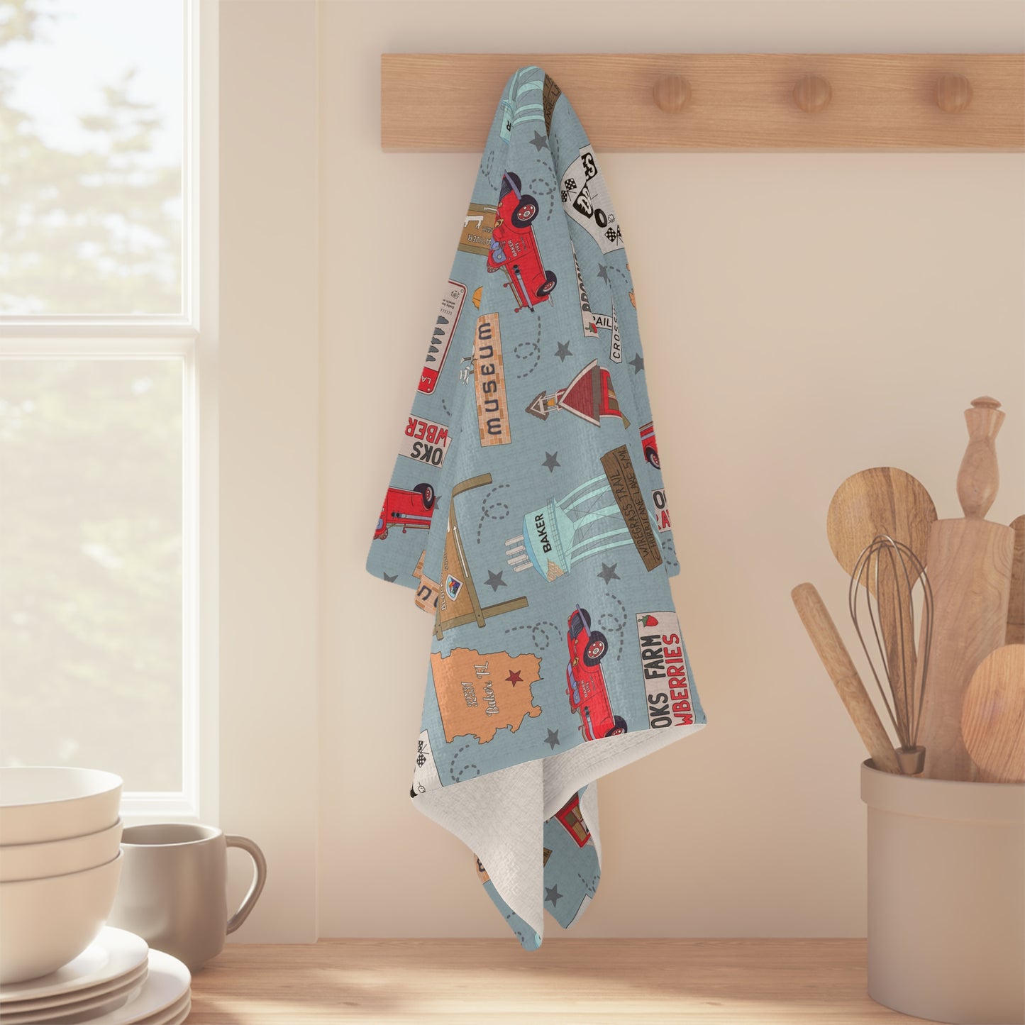 Kitchen Towel with Baker, Florida FL in foggy blue