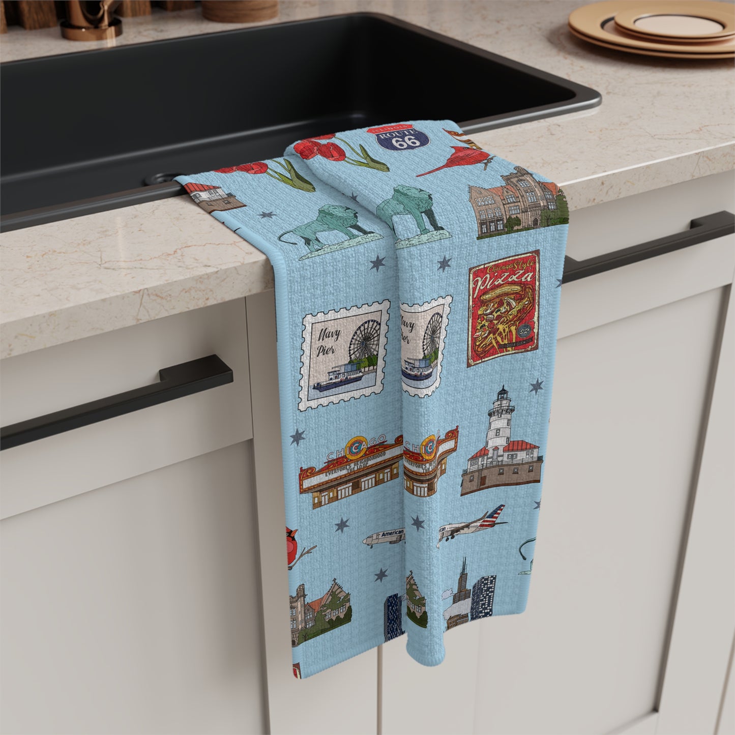 Kitchen Towel with Chicago, Illinois IL in sky