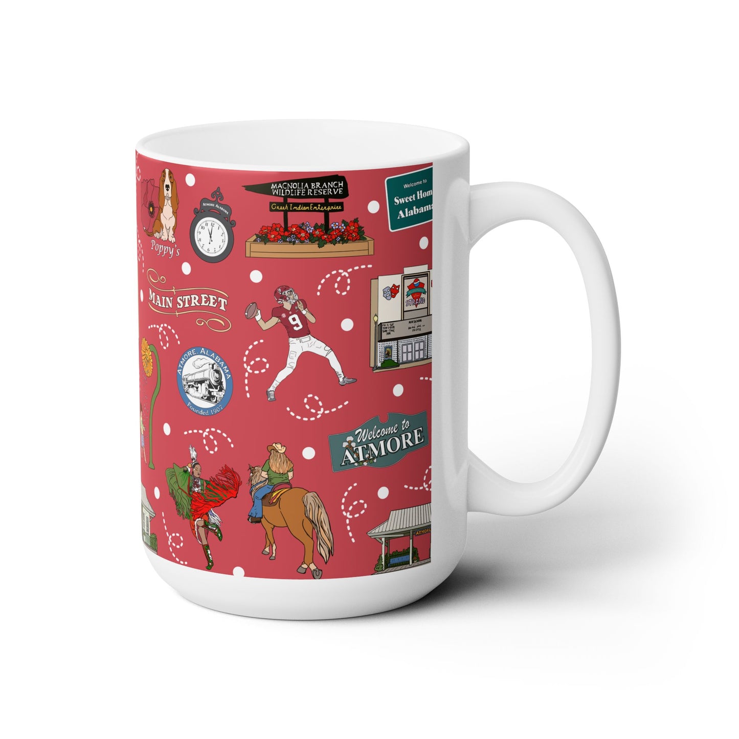 Ceramic Mug 15oz with Atmore, AL in crimson