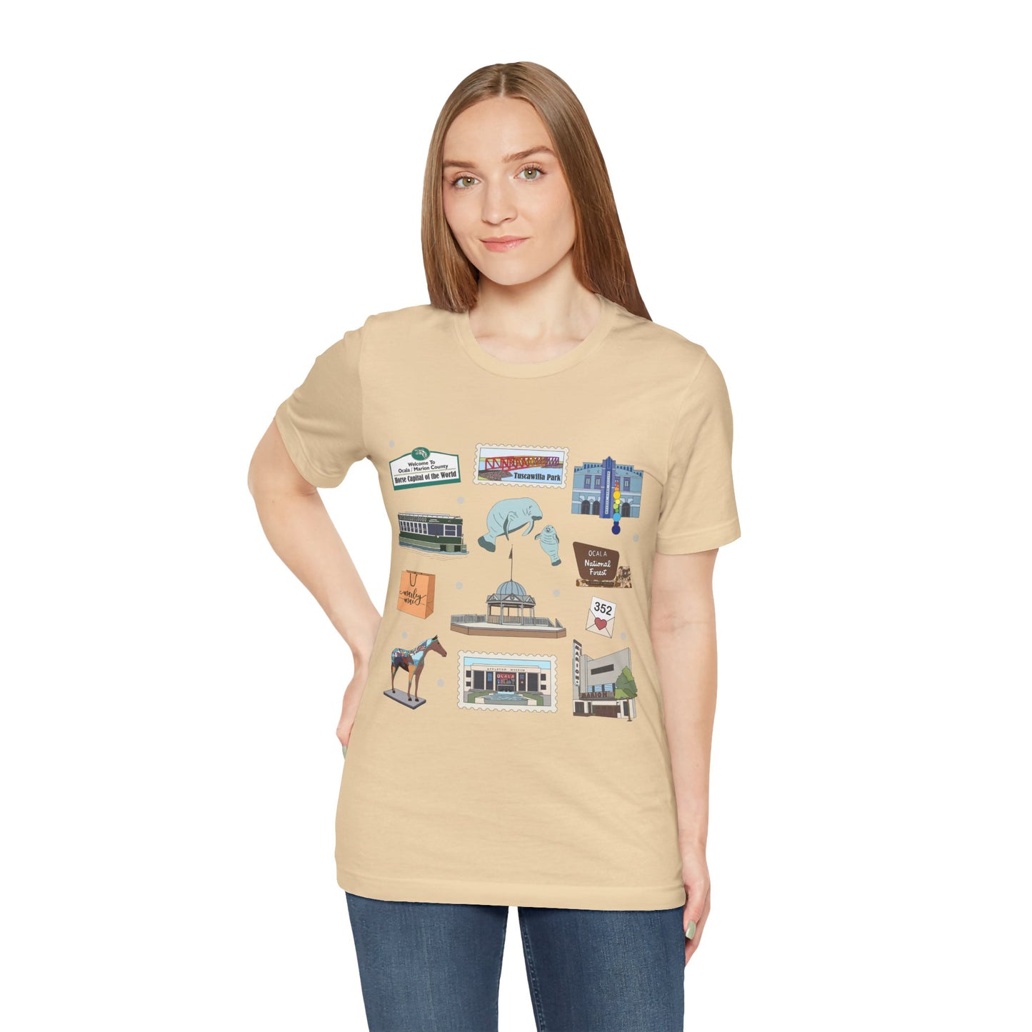 Unisex Jersey Short Sleeve Tee with Ocala, Florida FL landmarks print