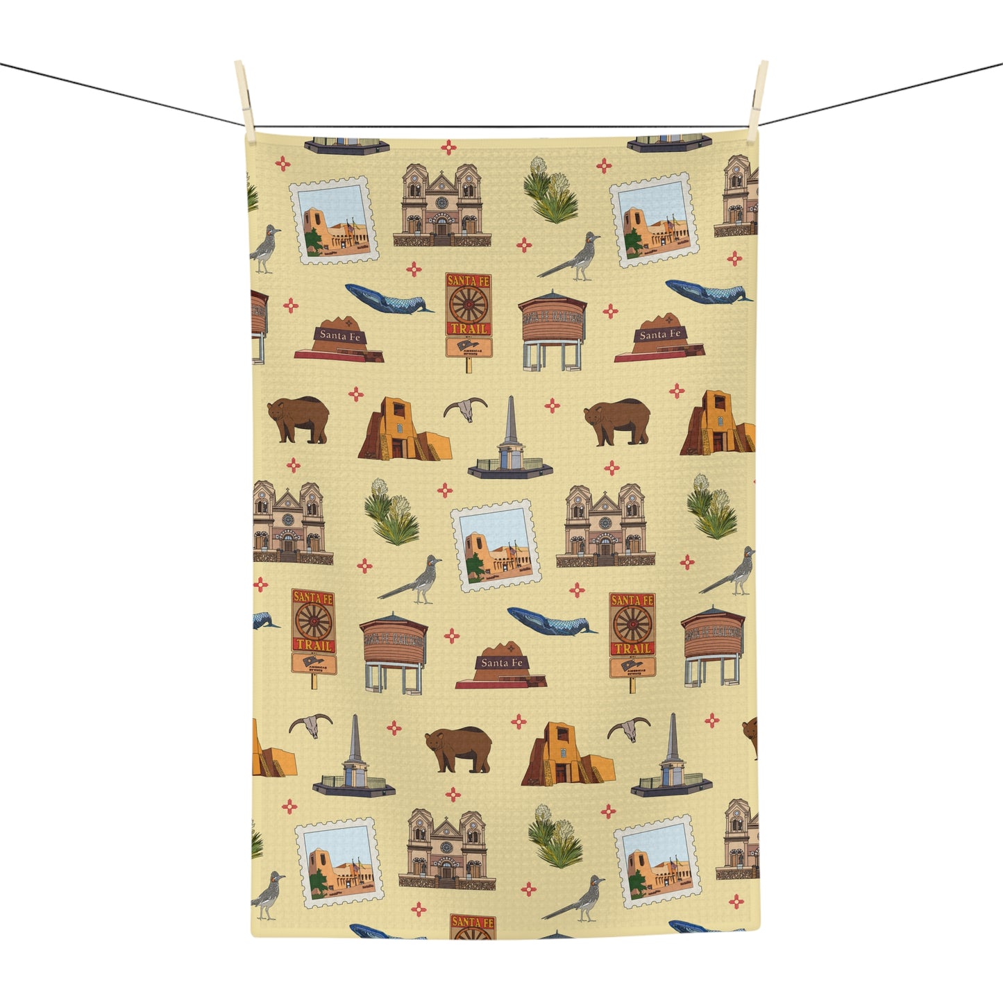 Kitchen Towel with Santa Fe, New Mexico NM in crayola's lemon yellow