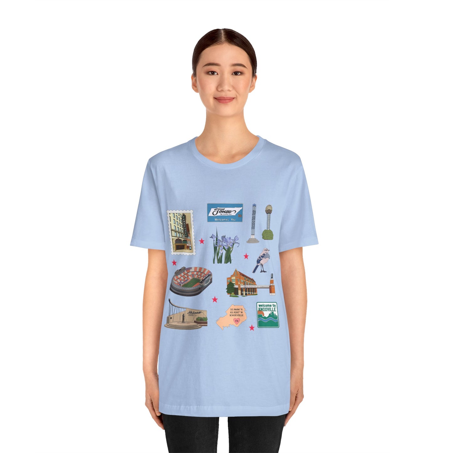 Unisex Jersey Short Sleeve Tee with Knoxville, Tennessee TN landmarks print