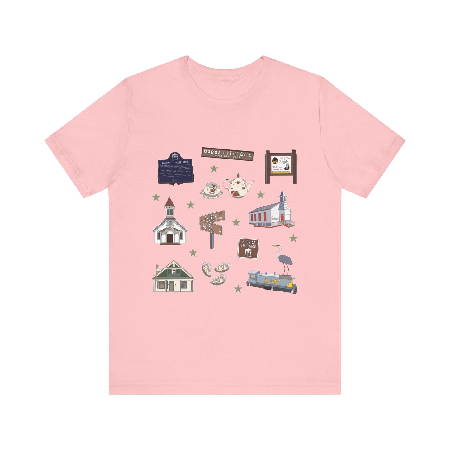 Unisex Jersey Short Sleeve Tee with Bagdad, Florida FL landmarks print