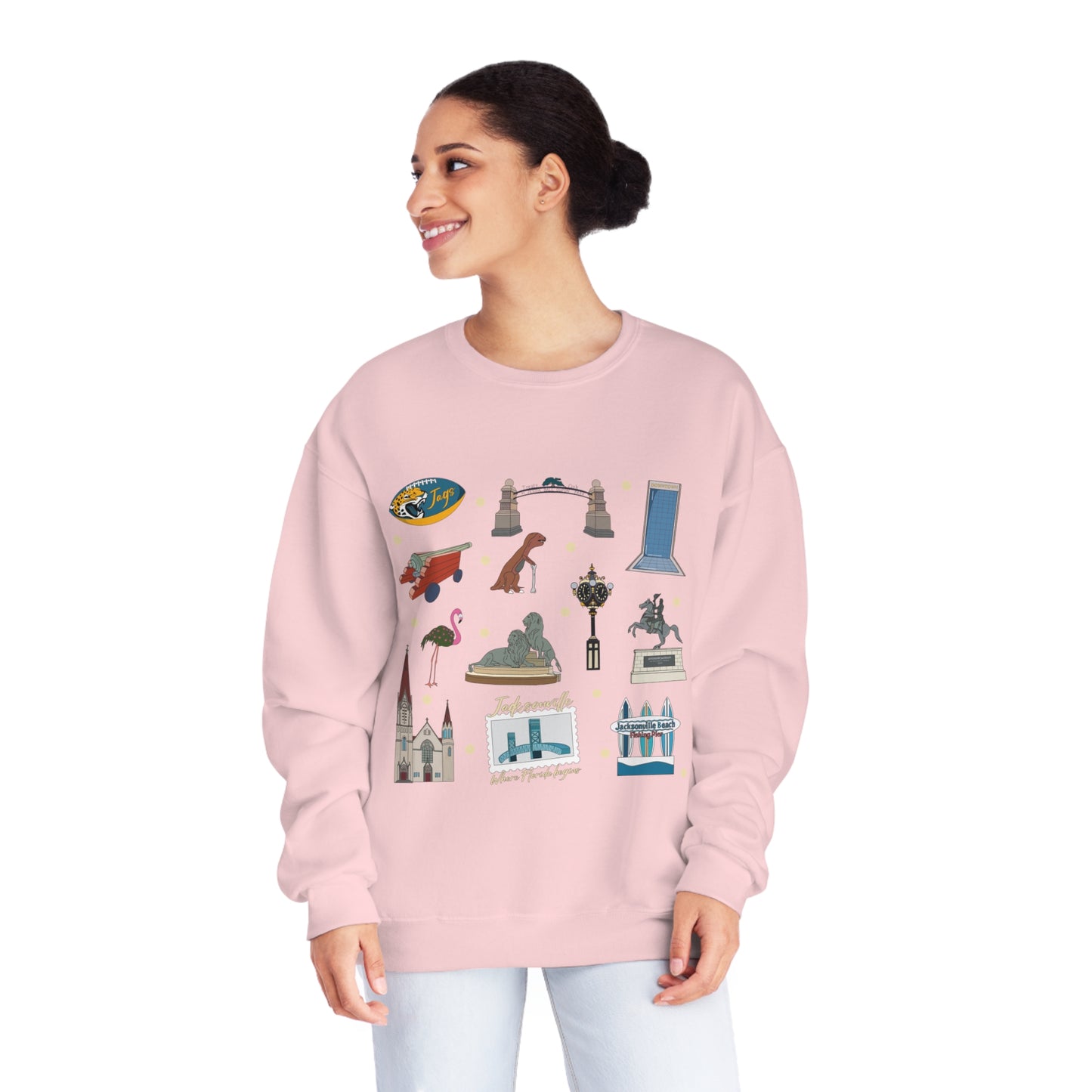 Unisex NuBlend® Crewneck Sweatshirt with Jacksonville, FL in assorted colors