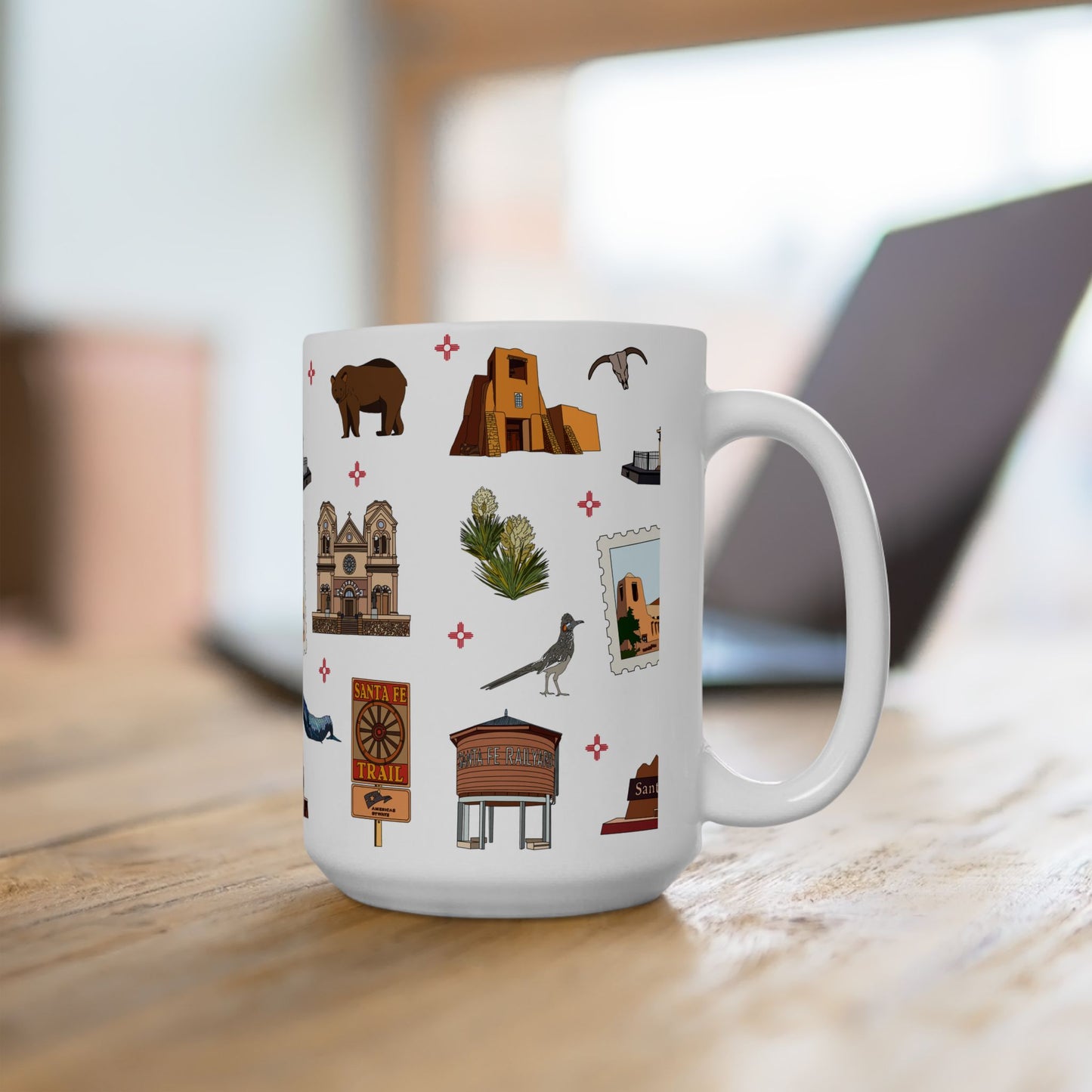 Ceramic Mug 15oz with Santa Fe, New Mexico NM in white