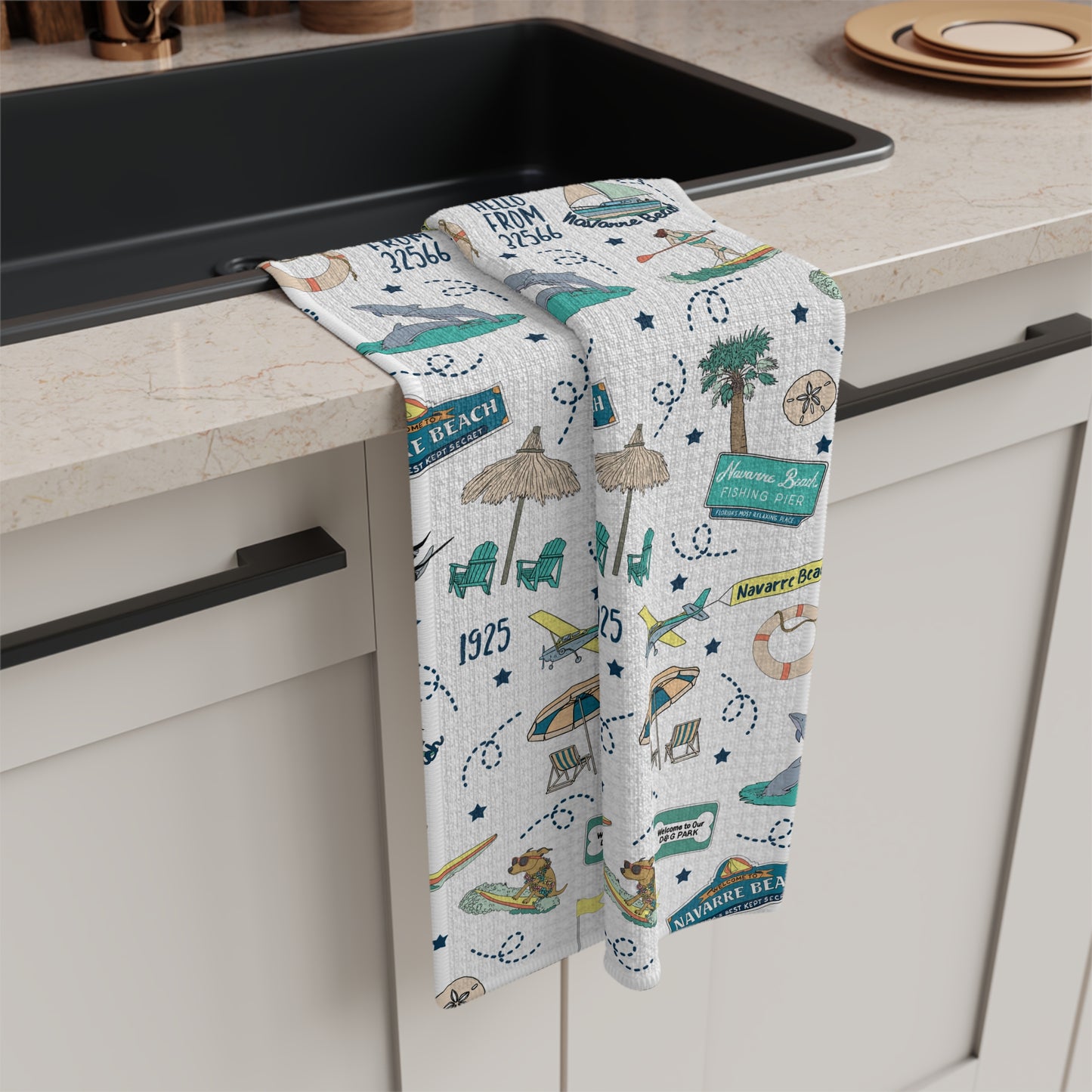 Kitchen Towel with Navarre Beach Florida FL in white