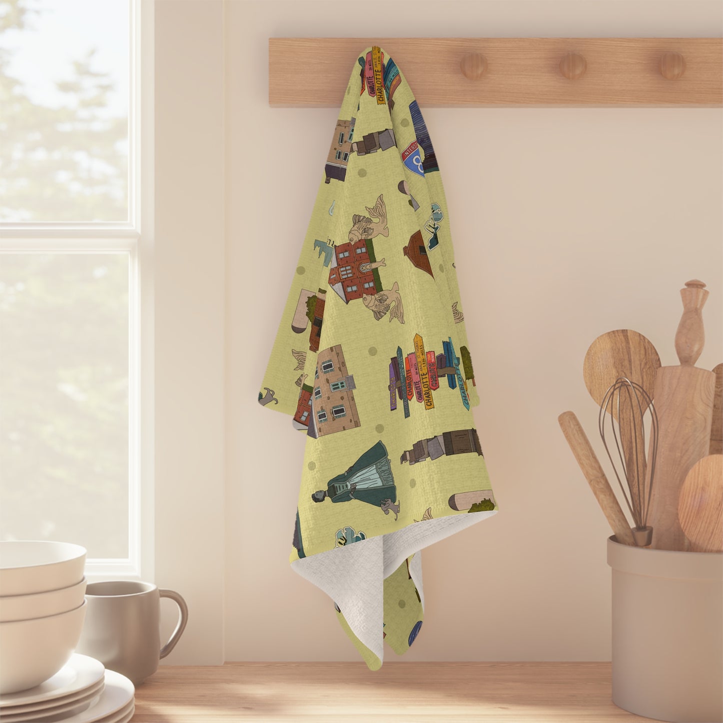 Kitchen Towel with Charlotte, North Carolina NC in brass