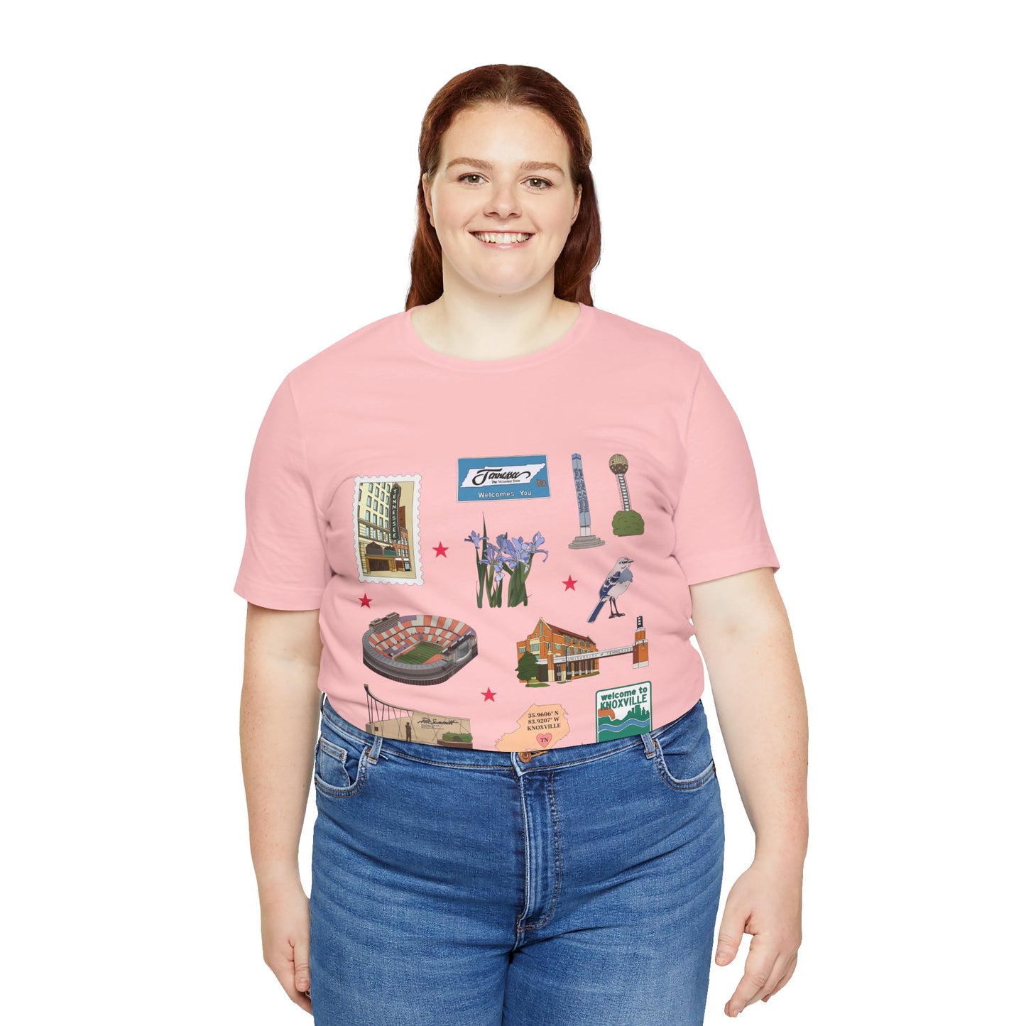 Unisex Jersey Short Sleeve Tee with Knoxville, Tennessee TN landmarks print