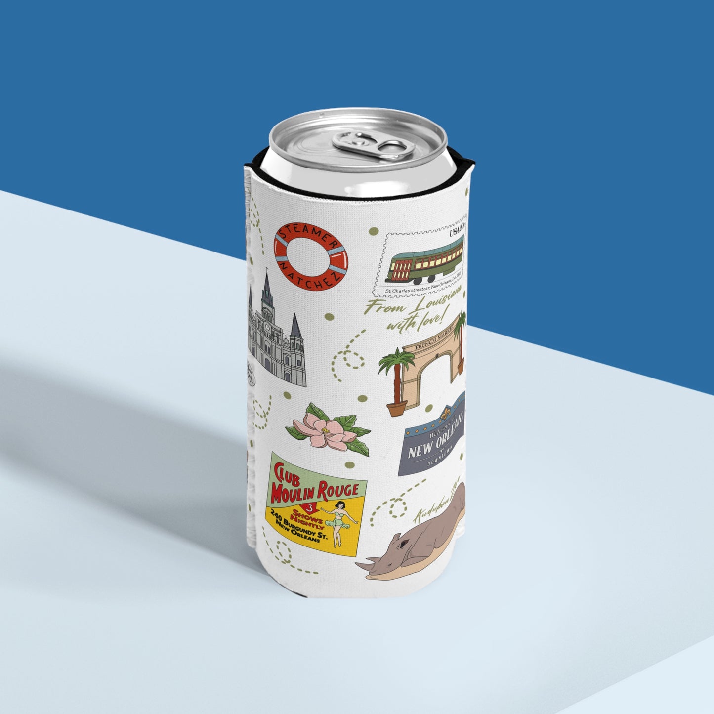 Slim Can Cooler with New Orleans, Louisiana LA