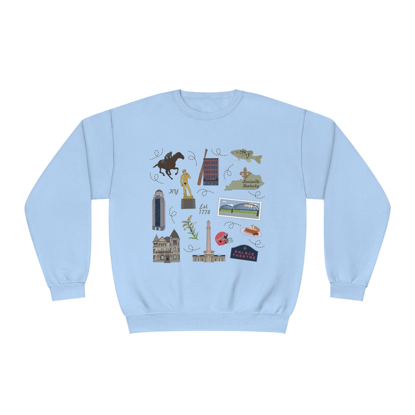 Unisex NuBlend® Crewneck Sweatshirt with Louisville, Kentucky KY in assorted colors