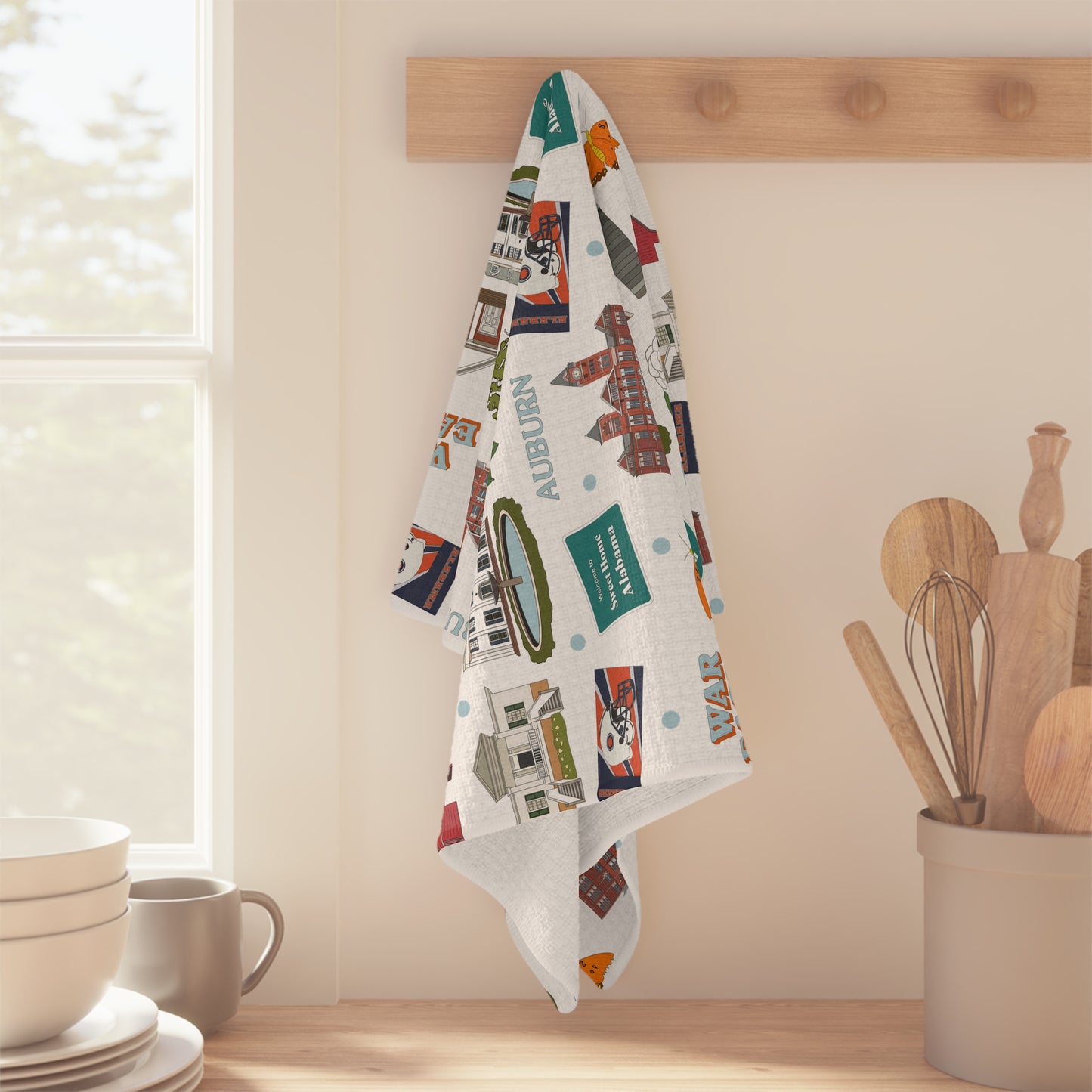 Kitchen Towel with Auburn, Alabama AL in white