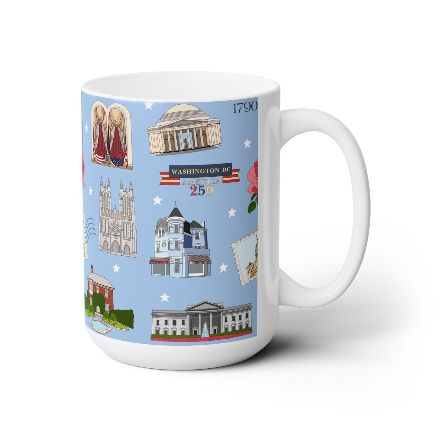 Ceramic Mug 15oz with Washington D.C. in blue