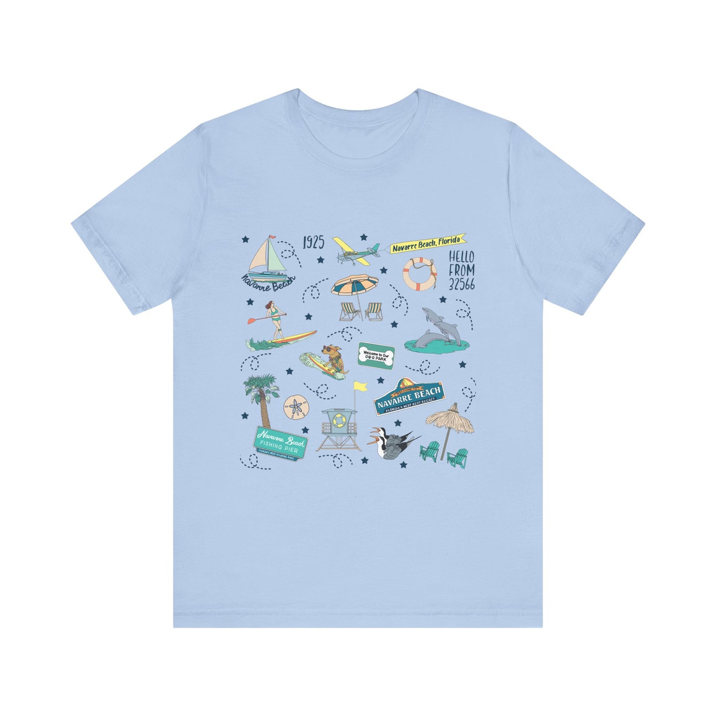 Unisex Jersey Short Sleeve Tee with Navarre Beach Florida FL landmarks print