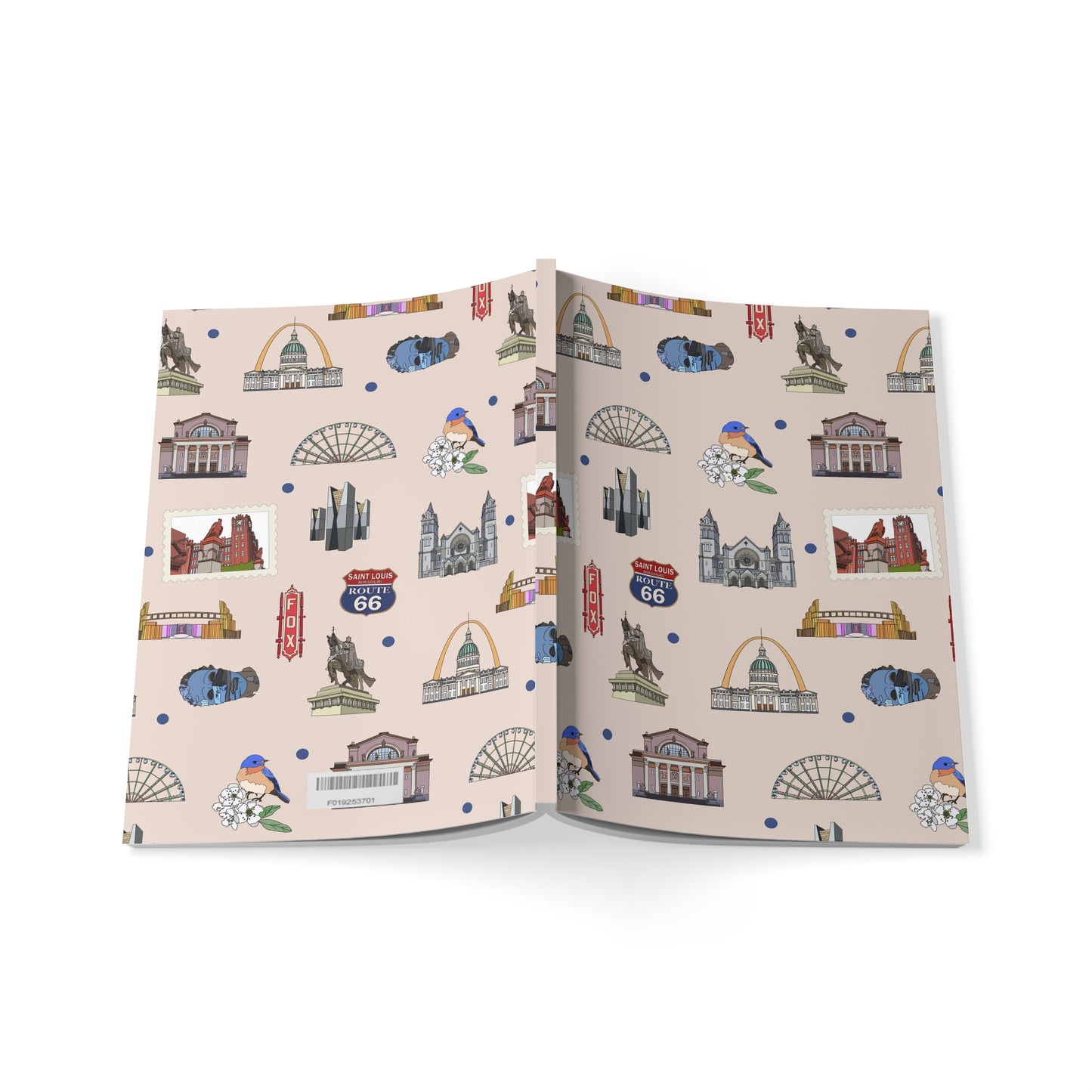 Paperback notebook with St. Louis, Missouri MO landmarks in beige 150 lined pages