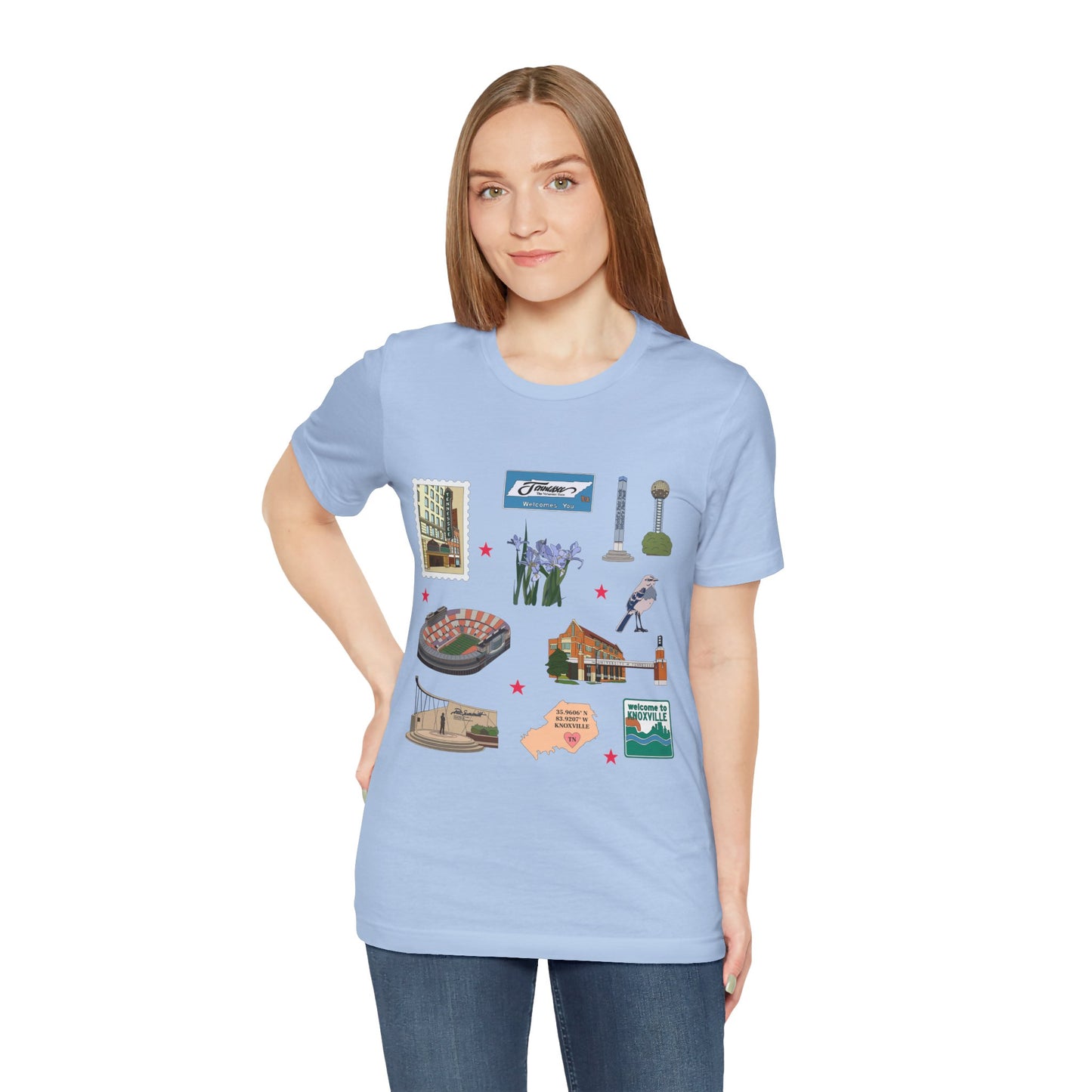 Unisex Jersey Short Sleeve Tee with Knoxville, Tennessee TN landmarks print