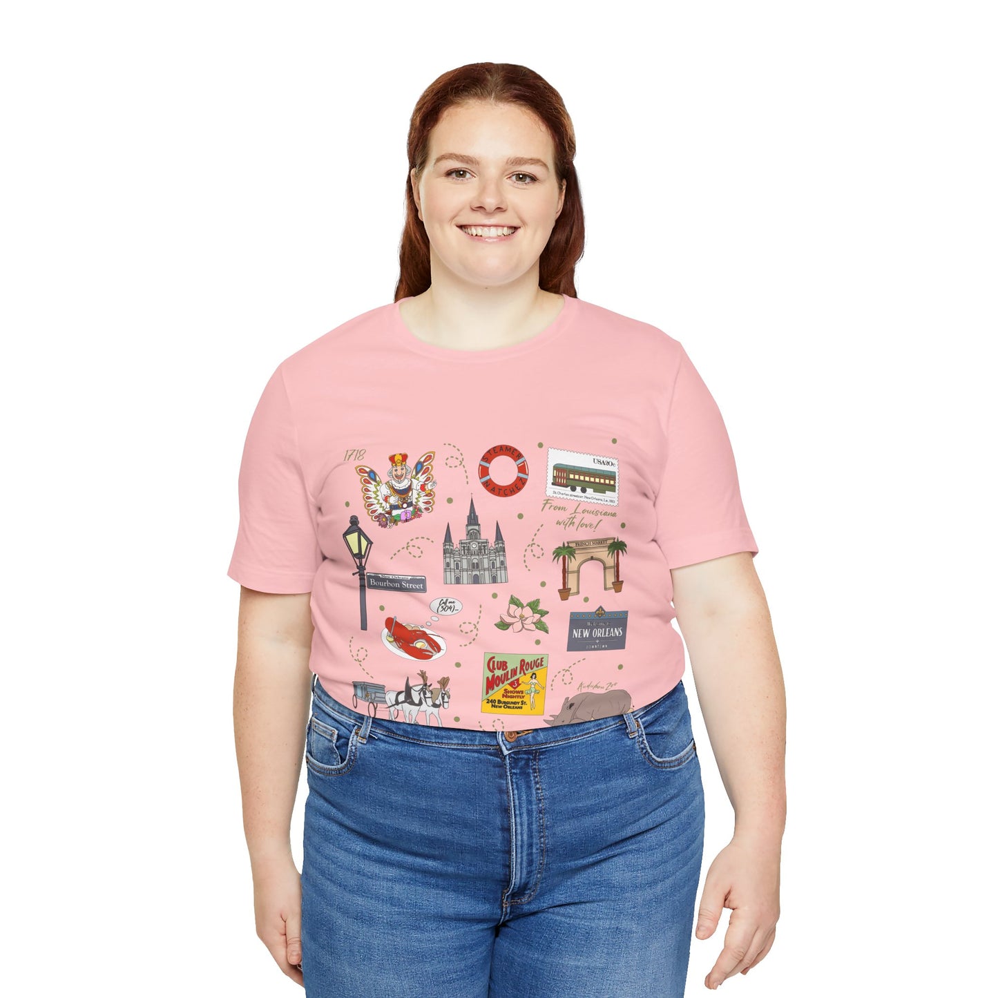 Unisex Jersey Short Sleeve Tee with New Orleans, Louisiana LA landmarks print