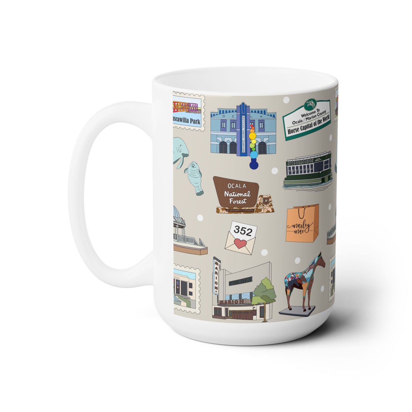 Ceramic Mug 15oz with Ocala, Florida FL in grey