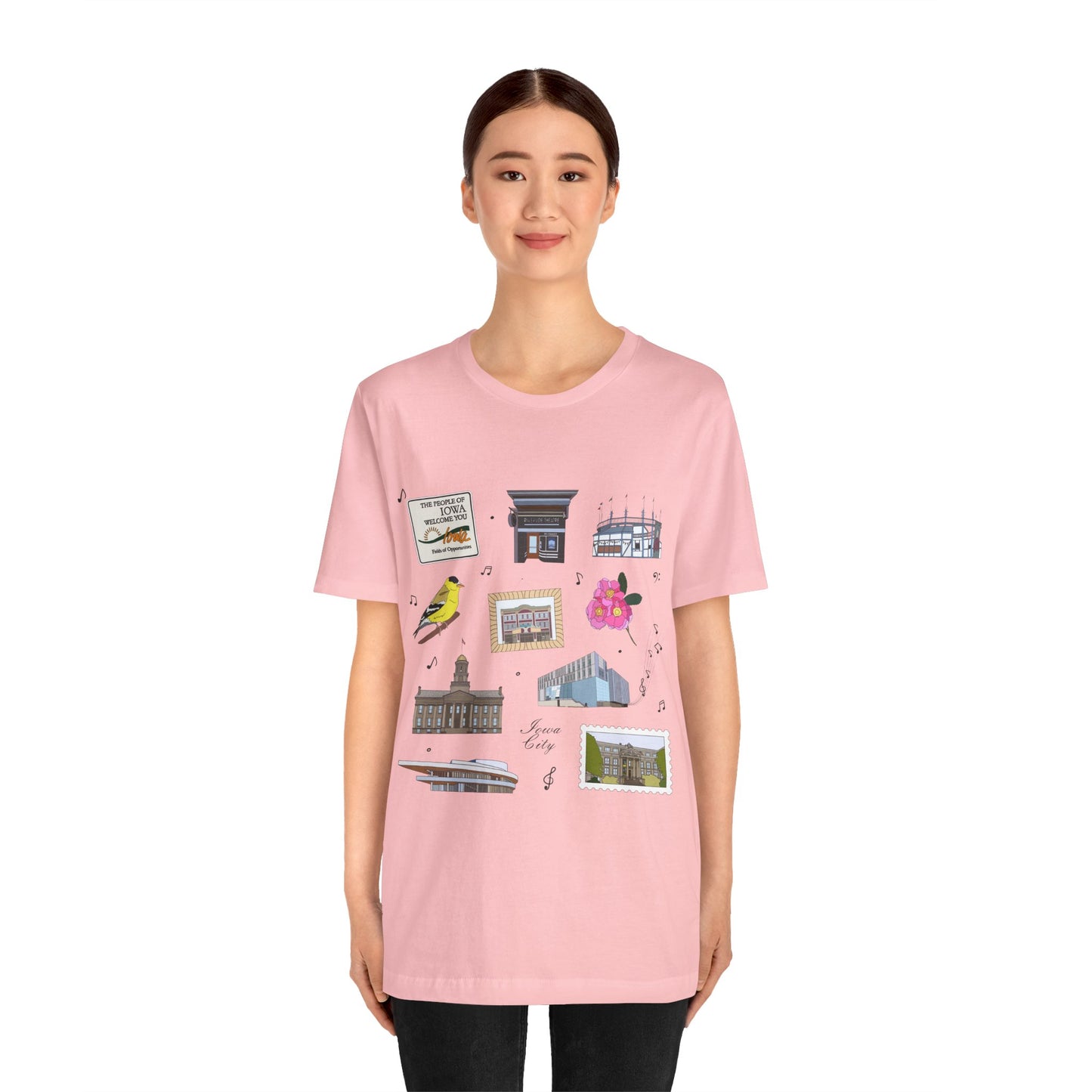 Unisex Jersey Short Sleeve Tee with Iowa City, Iowa IA landmarks print