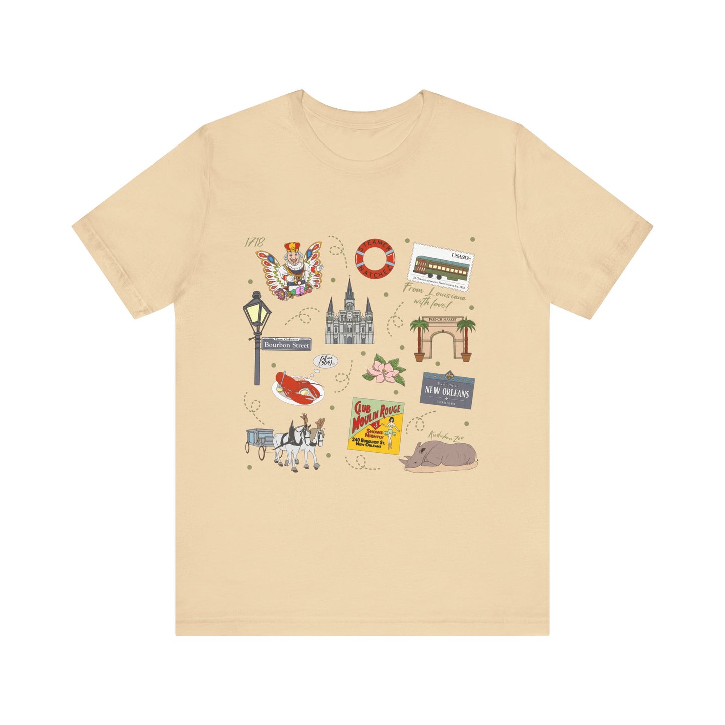 Unisex Jersey Short Sleeve Tee with New Orleans, Louisiana LA landmarks print