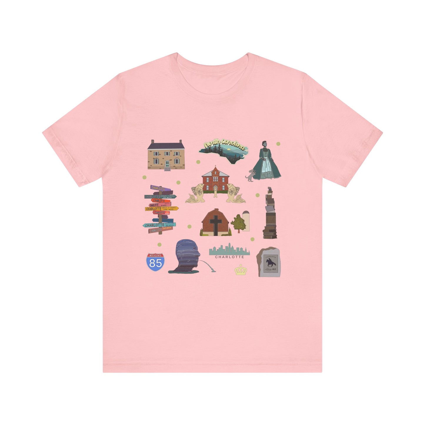 Unisex Jersey Short Sleeve Tee with Charlotte, North Carolina NC landmarks print